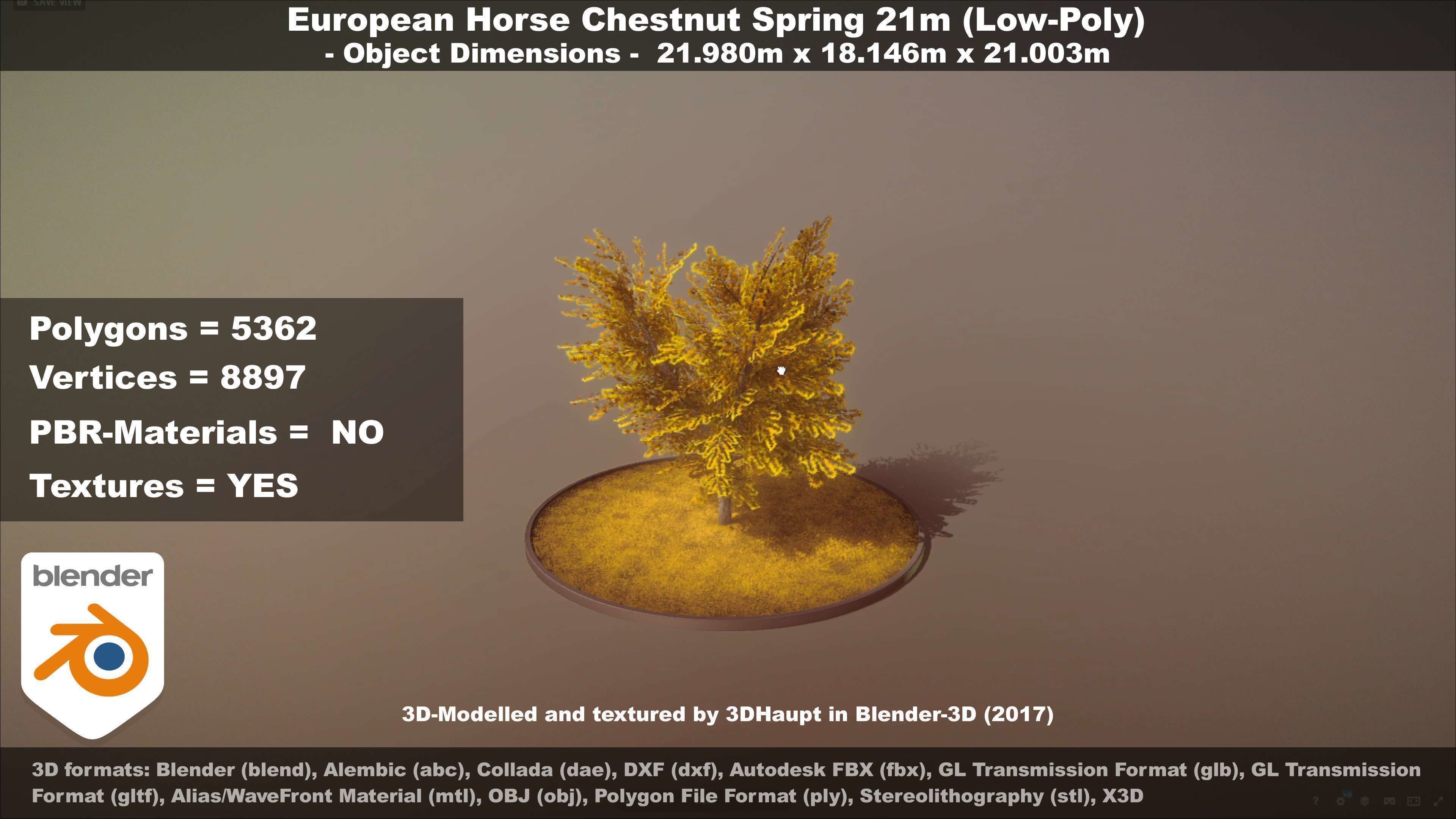 European Horse Chestnut Autumn 21m  Low-poly 3D model_61