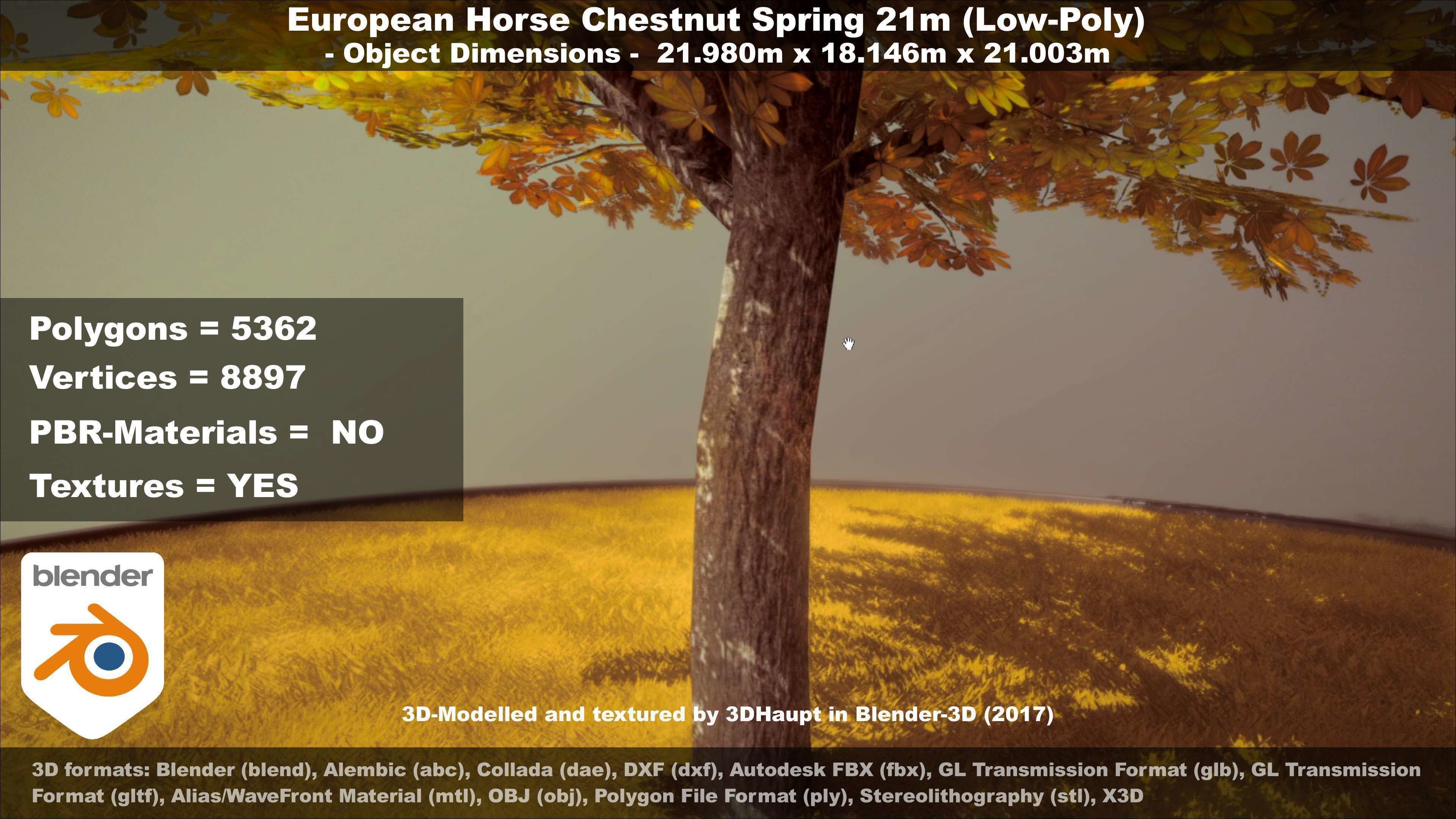 European Horse Chestnut Autumn 21m  Low-poly 3D model_42