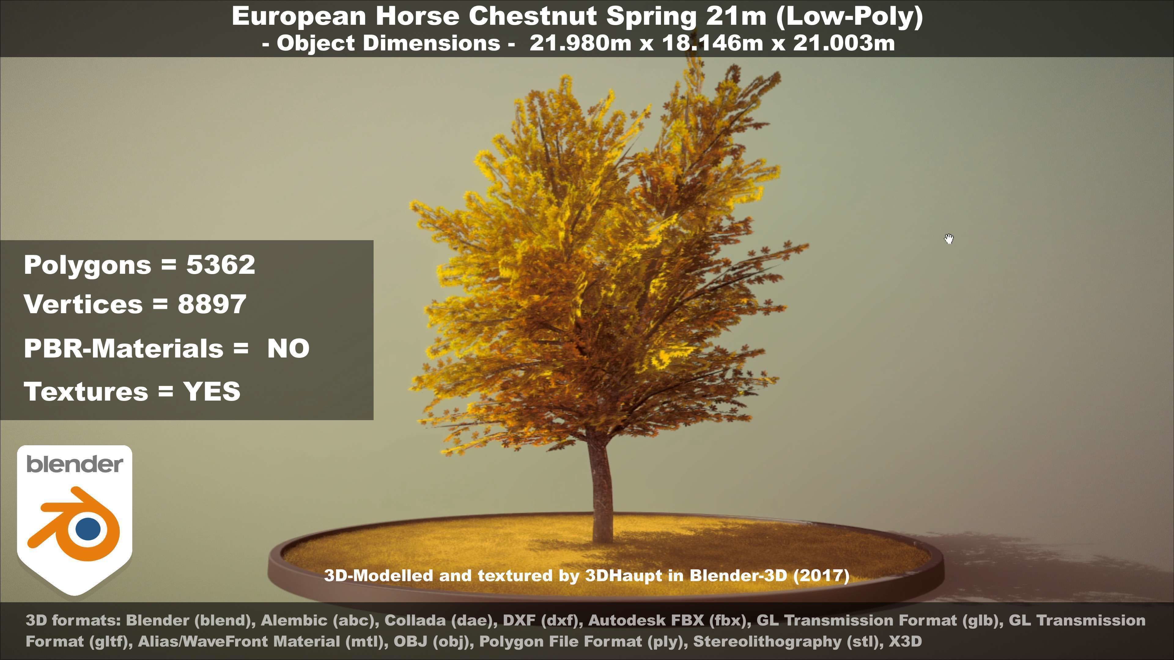 European Horse Chestnut Autumn 21m  Low-poly 3D model_71