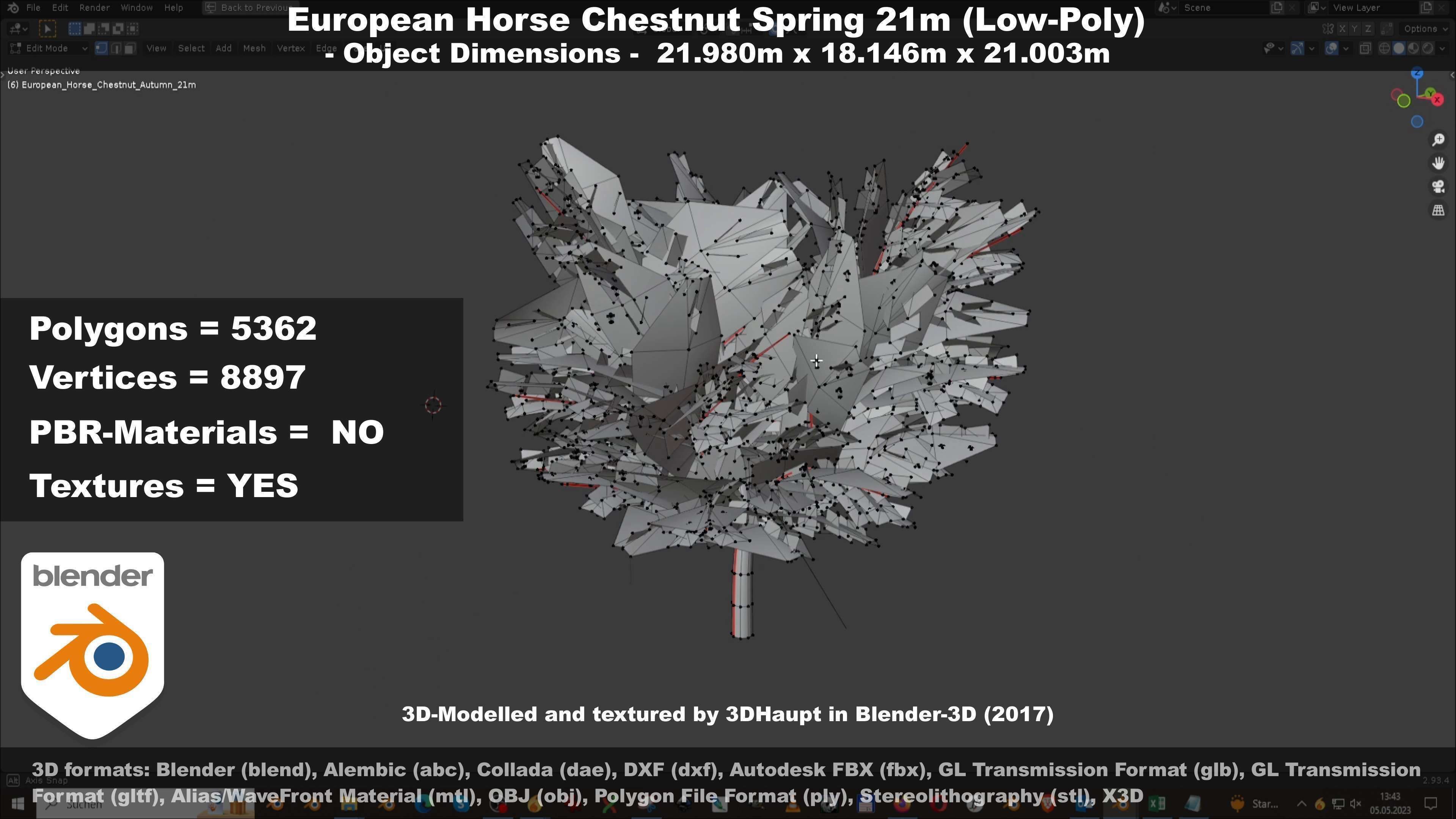 European Horse Chestnut Autumn 21m  Low-poly 3D model_73