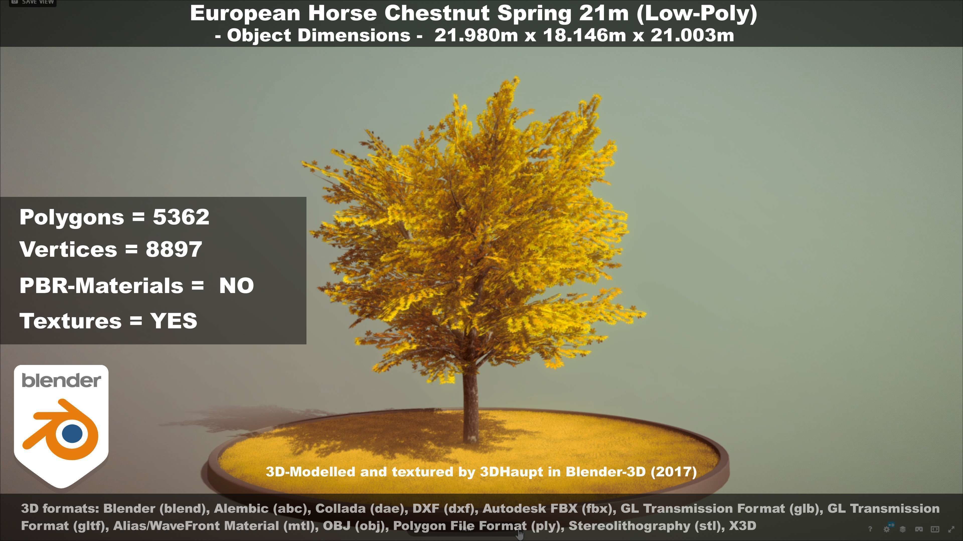 European Horse Chestnut Autumn 21m  Low-poly 3D model_75