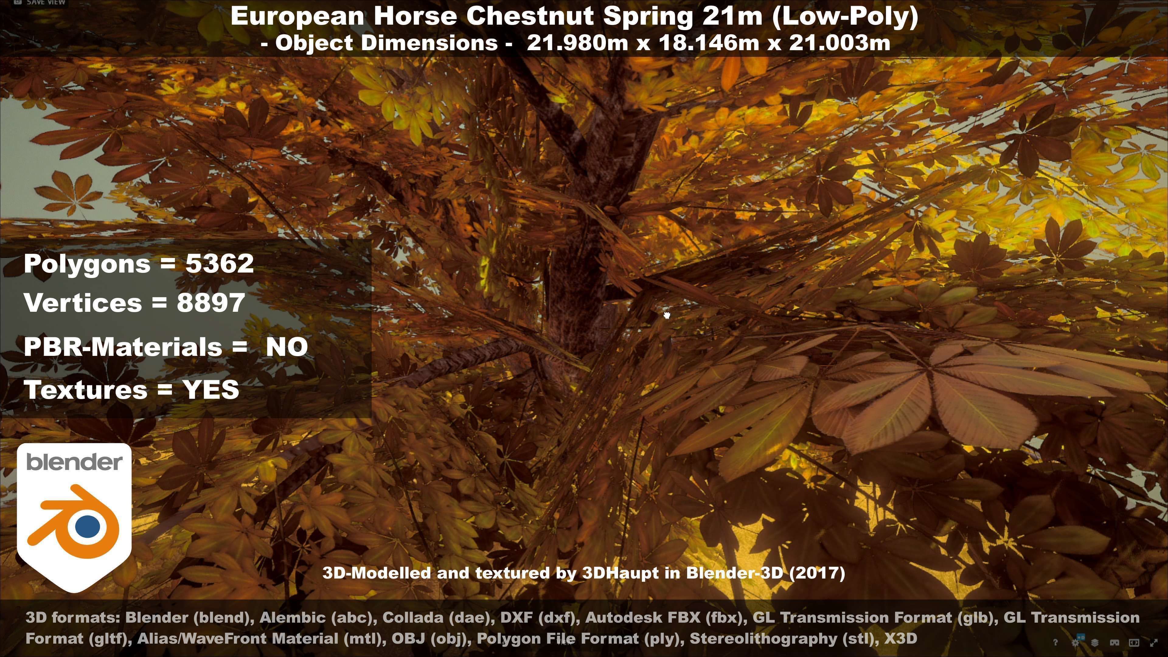 European Horse Chestnut Autumn 21m  Low-poly 3D model_105