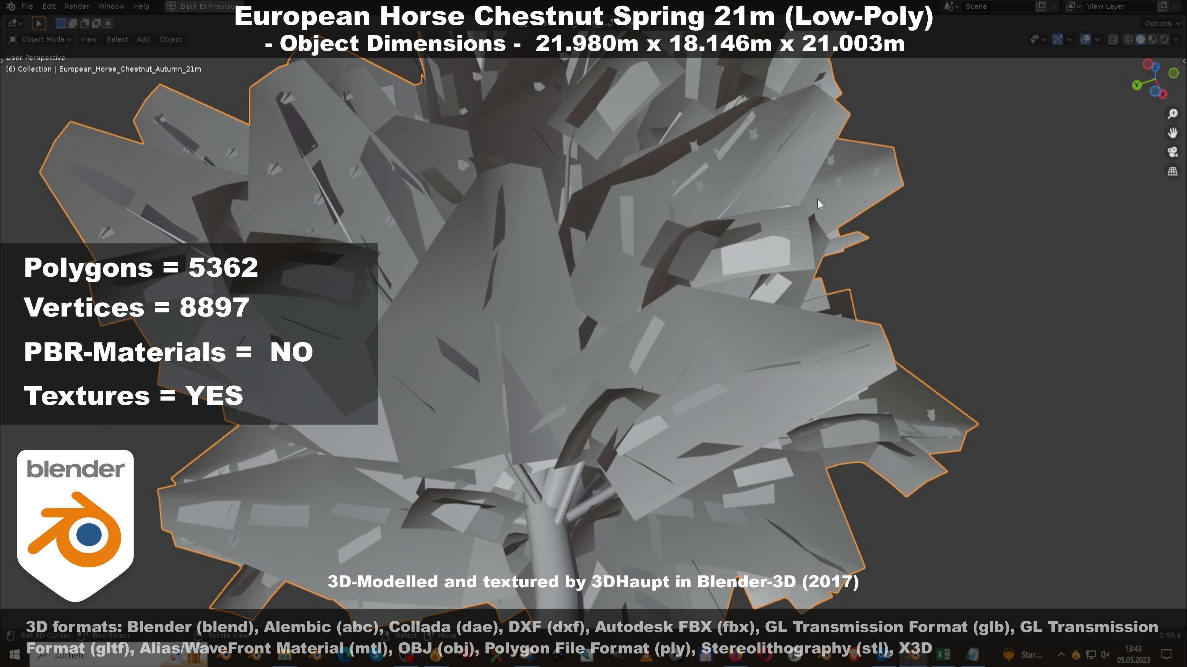 European Horse Chestnut Autumn 21m  Low-poly 3D model_70