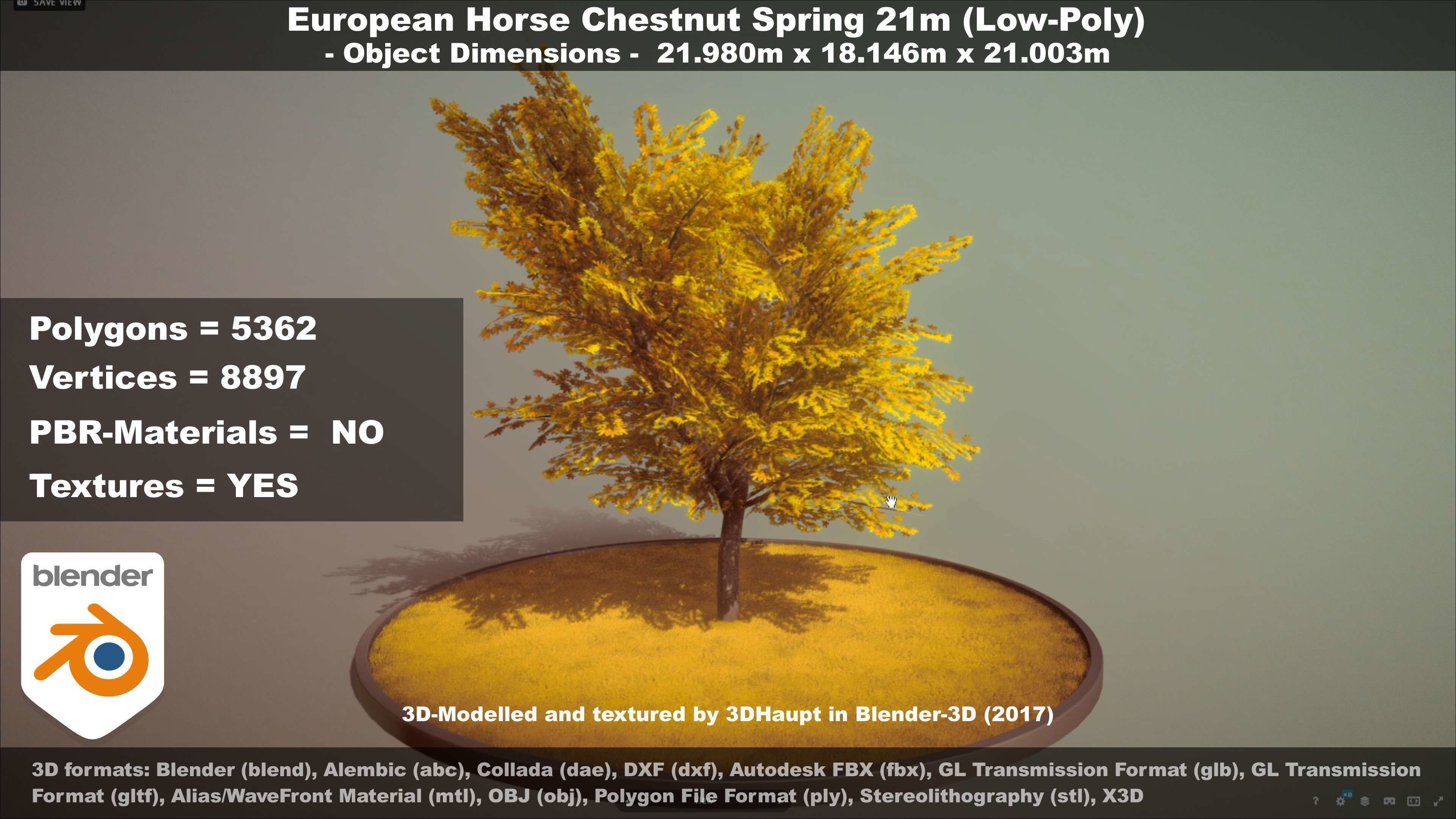 European Horse Chestnut Autumn 21m  Low-poly 3D model_46