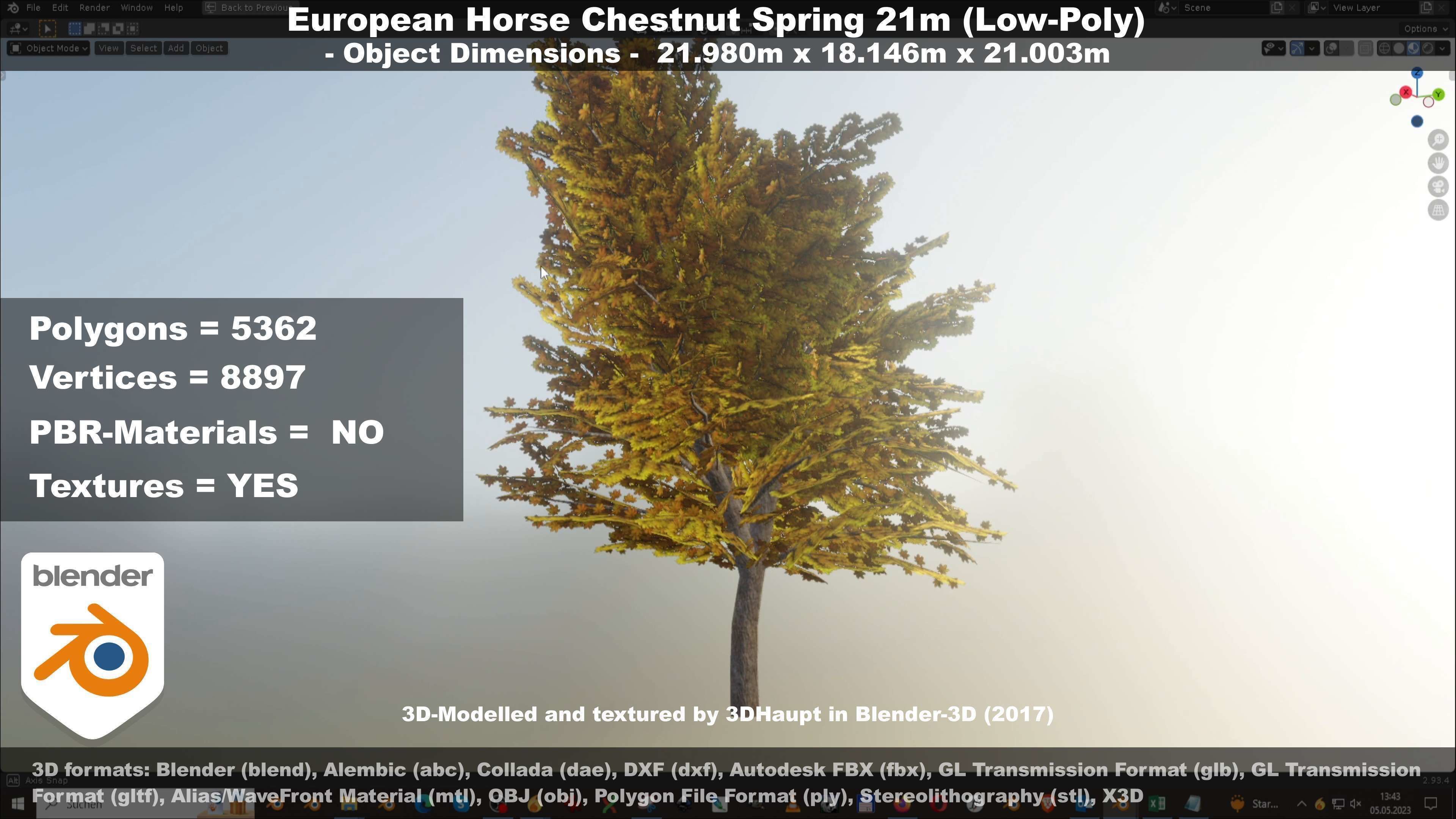European Horse Chestnut Autumn 21m  Low-poly 3D model_78