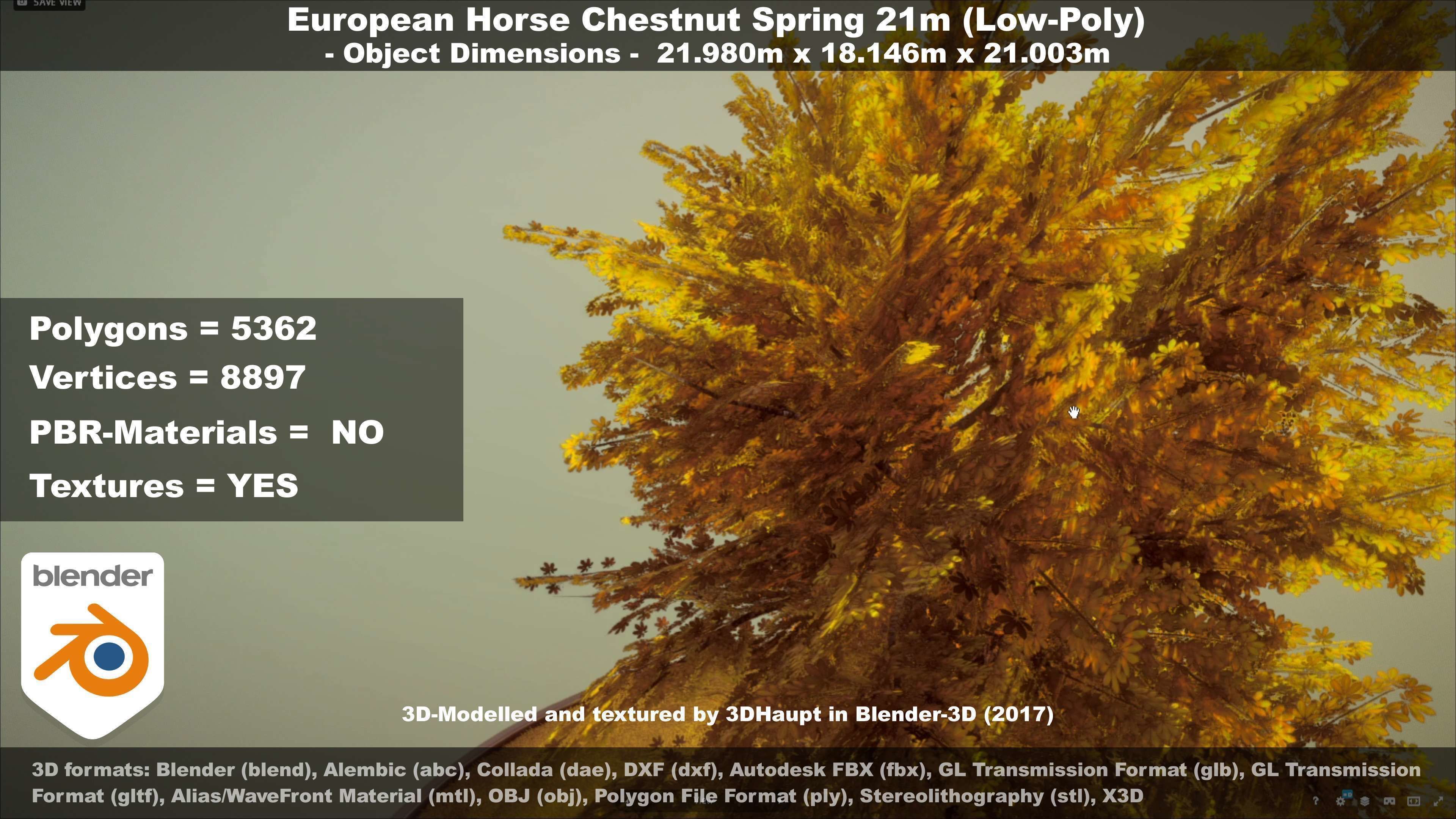 European Horse Chestnut Autumn 21m  Low-poly 3D model_95