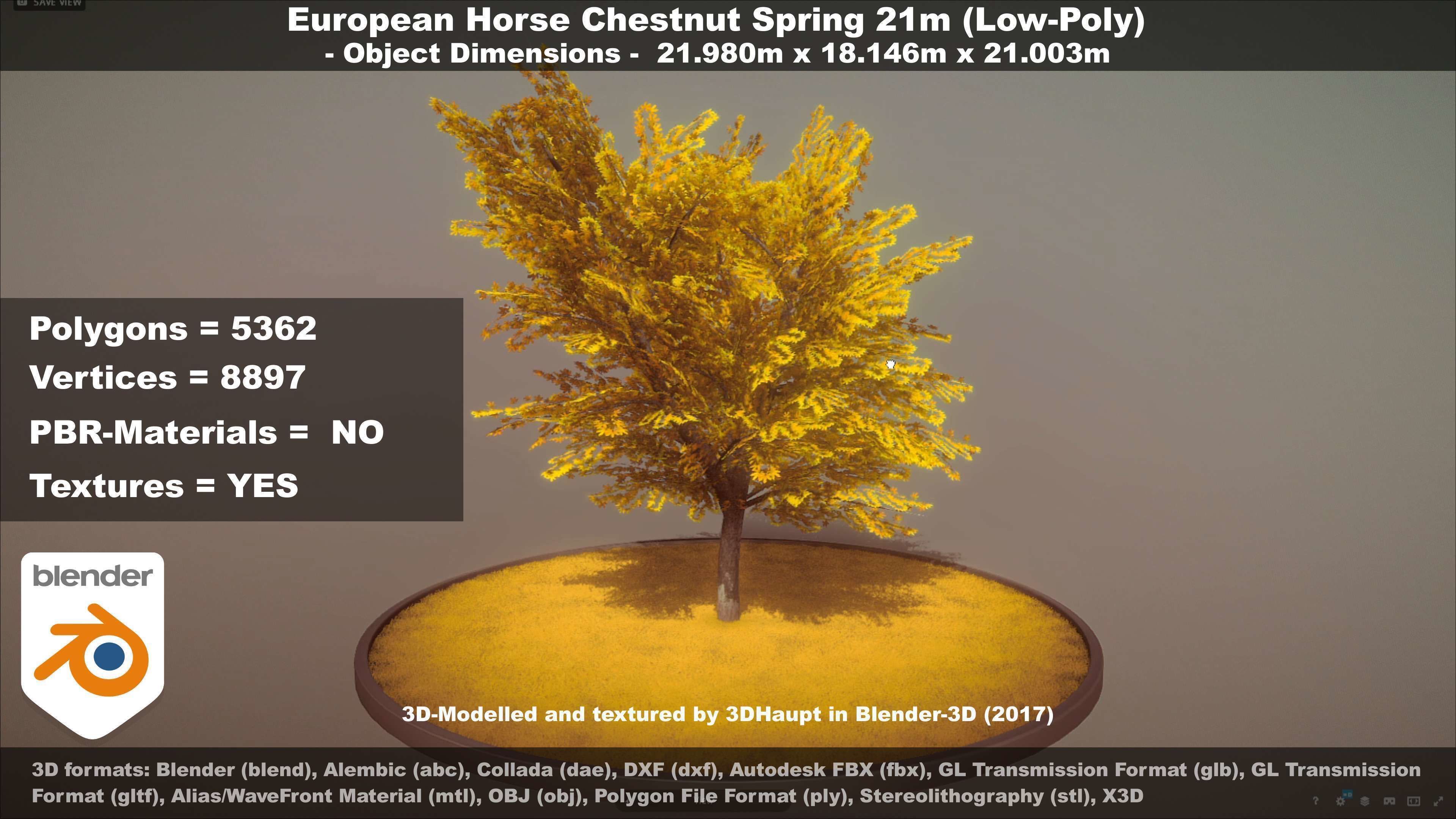 European Horse Chestnut Autumn 21m  Low-poly 3D model_19