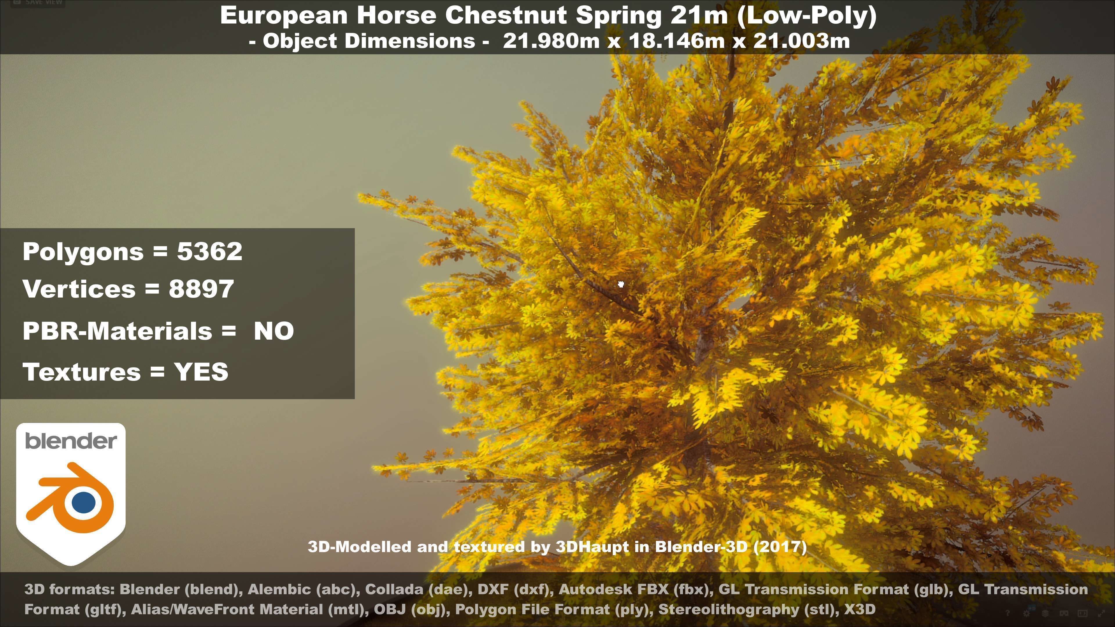 European Horse Chestnut Autumn 21m  Low-poly 3D model_107