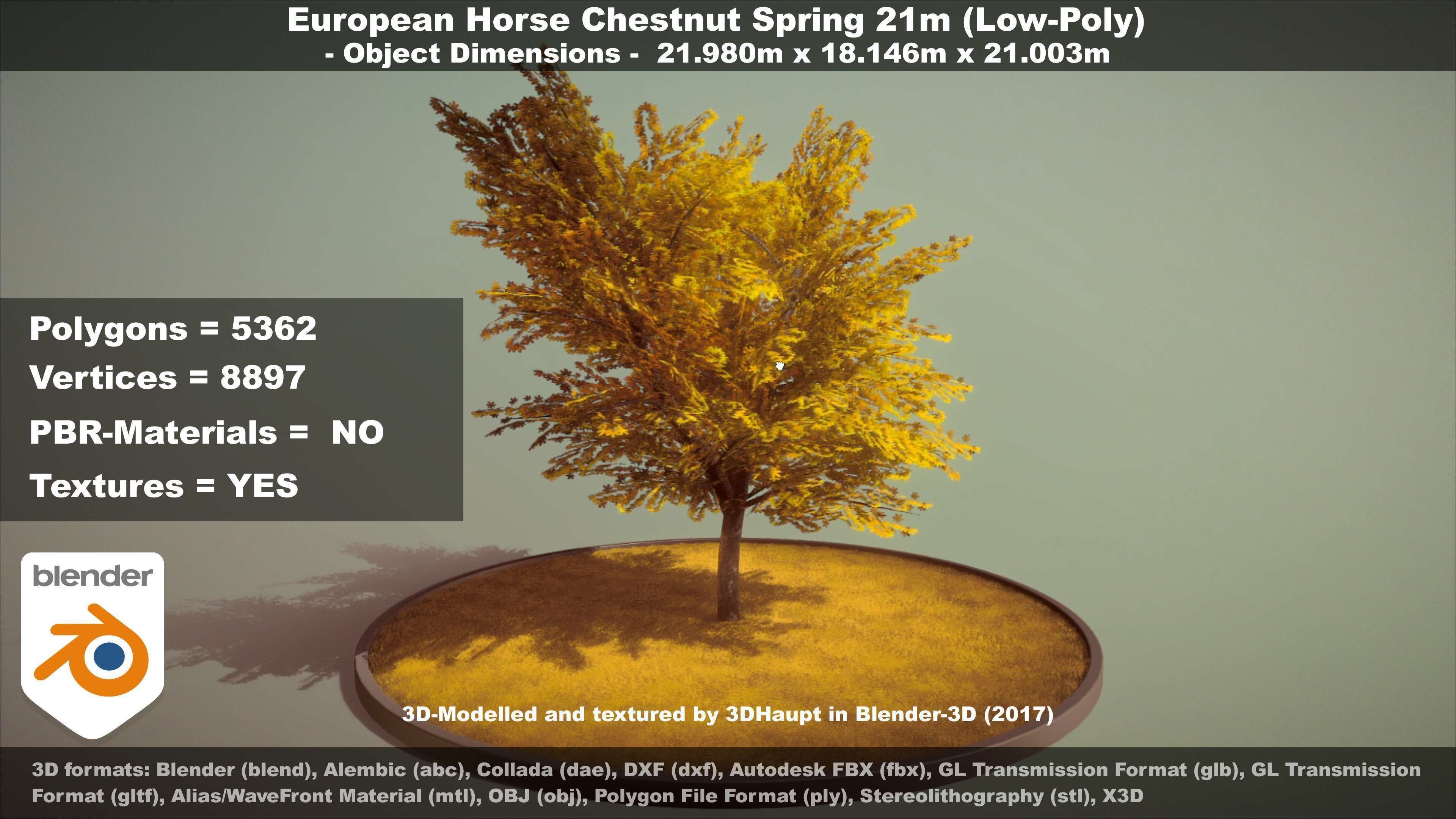 European Horse Chestnut Autumn 21m  Low-poly 3D model_17