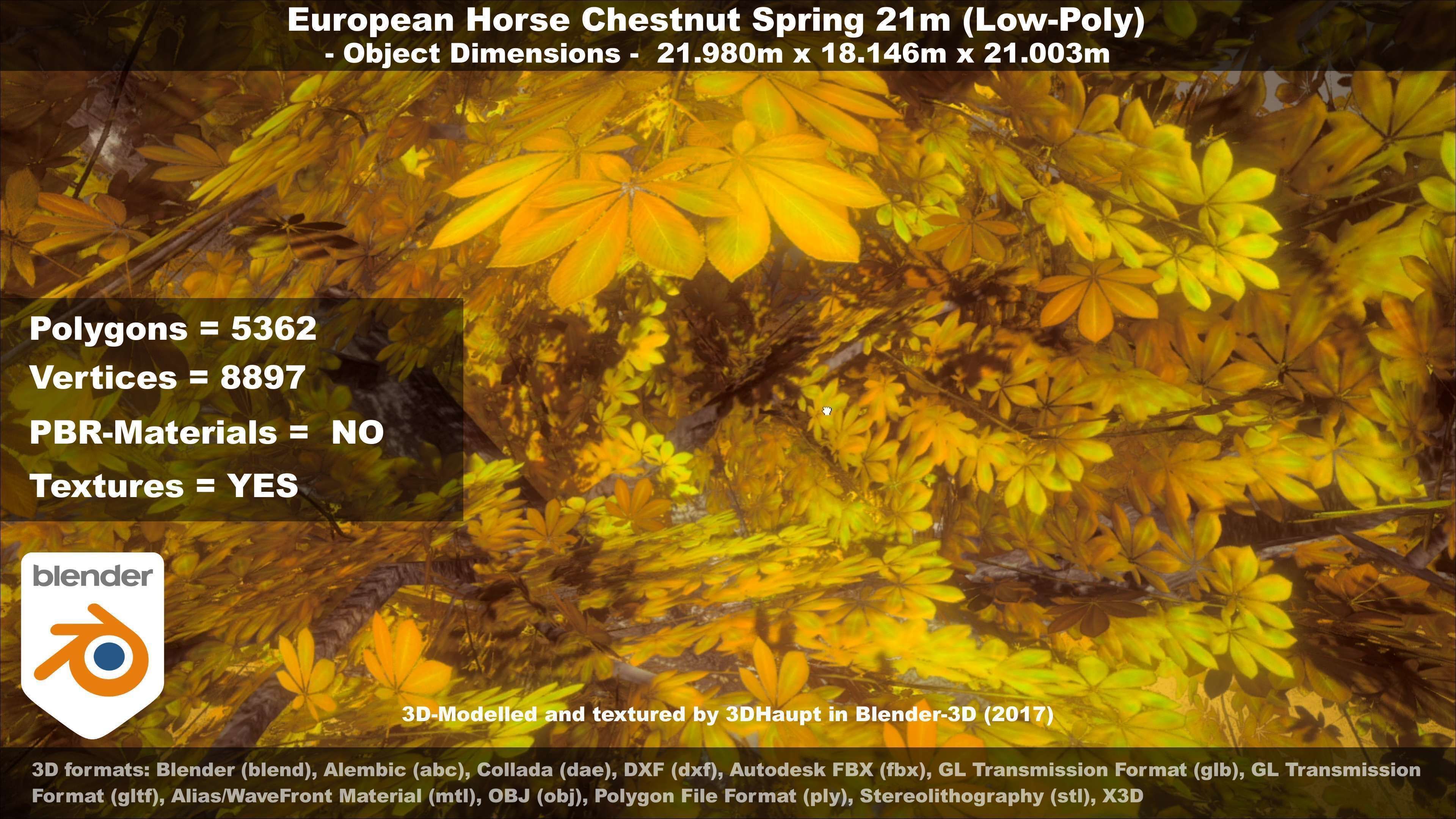 European Horse Chestnut Autumn 21m  Low-poly 3D model_36