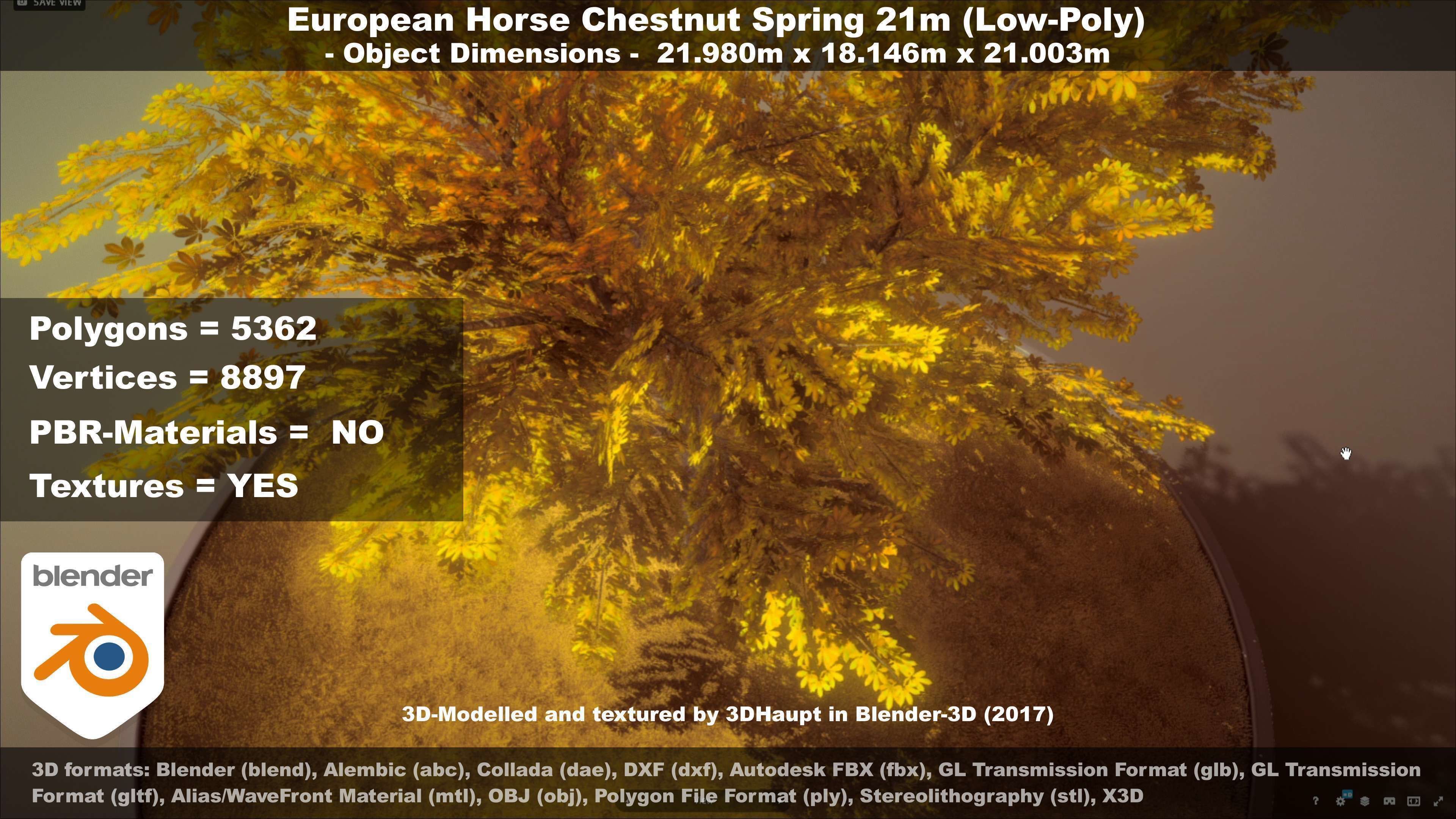 European Horse Chestnut Autumn 21m  Low-poly 3D model_100