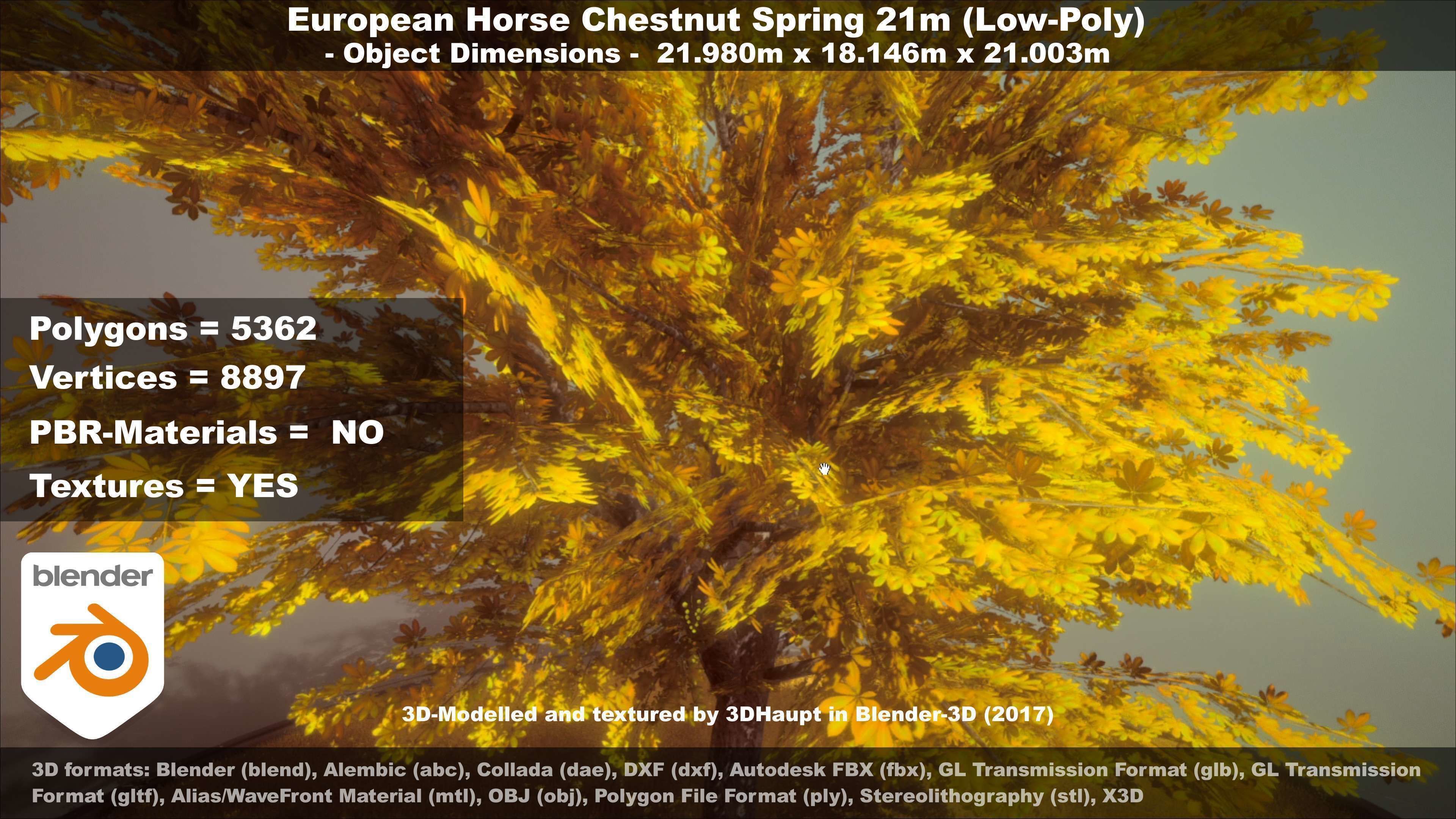 European Horse Chestnut Autumn 21m  Low-poly 3D model_54