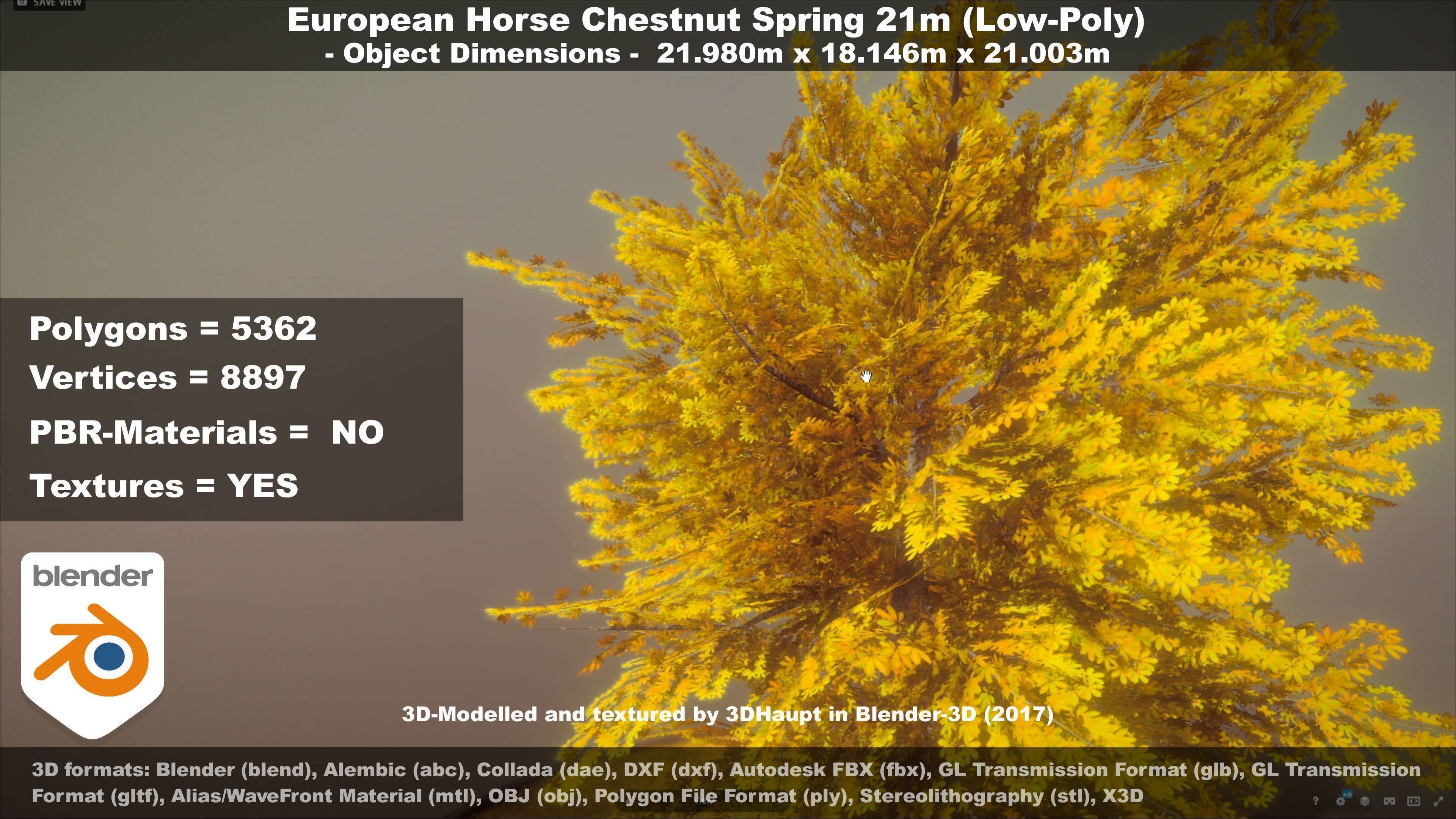 European Horse Chestnut Autumn 21m  Low-poly 3D model_50