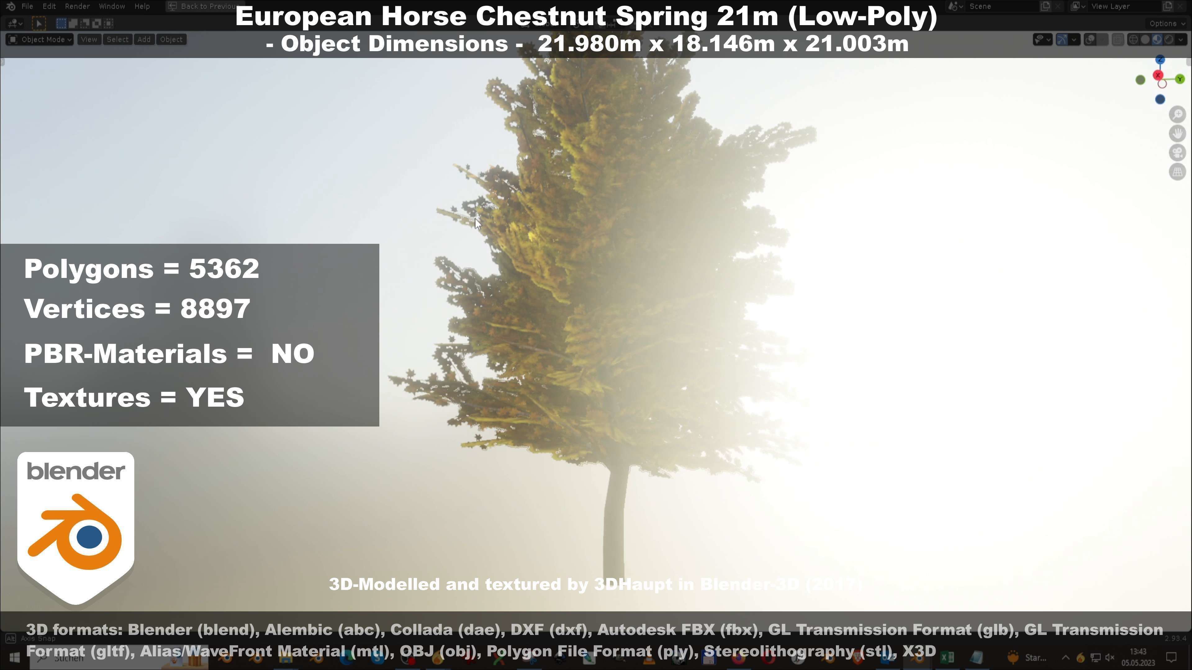 European Horse Chestnut Autumn 21m  Low-poly 3D model_13