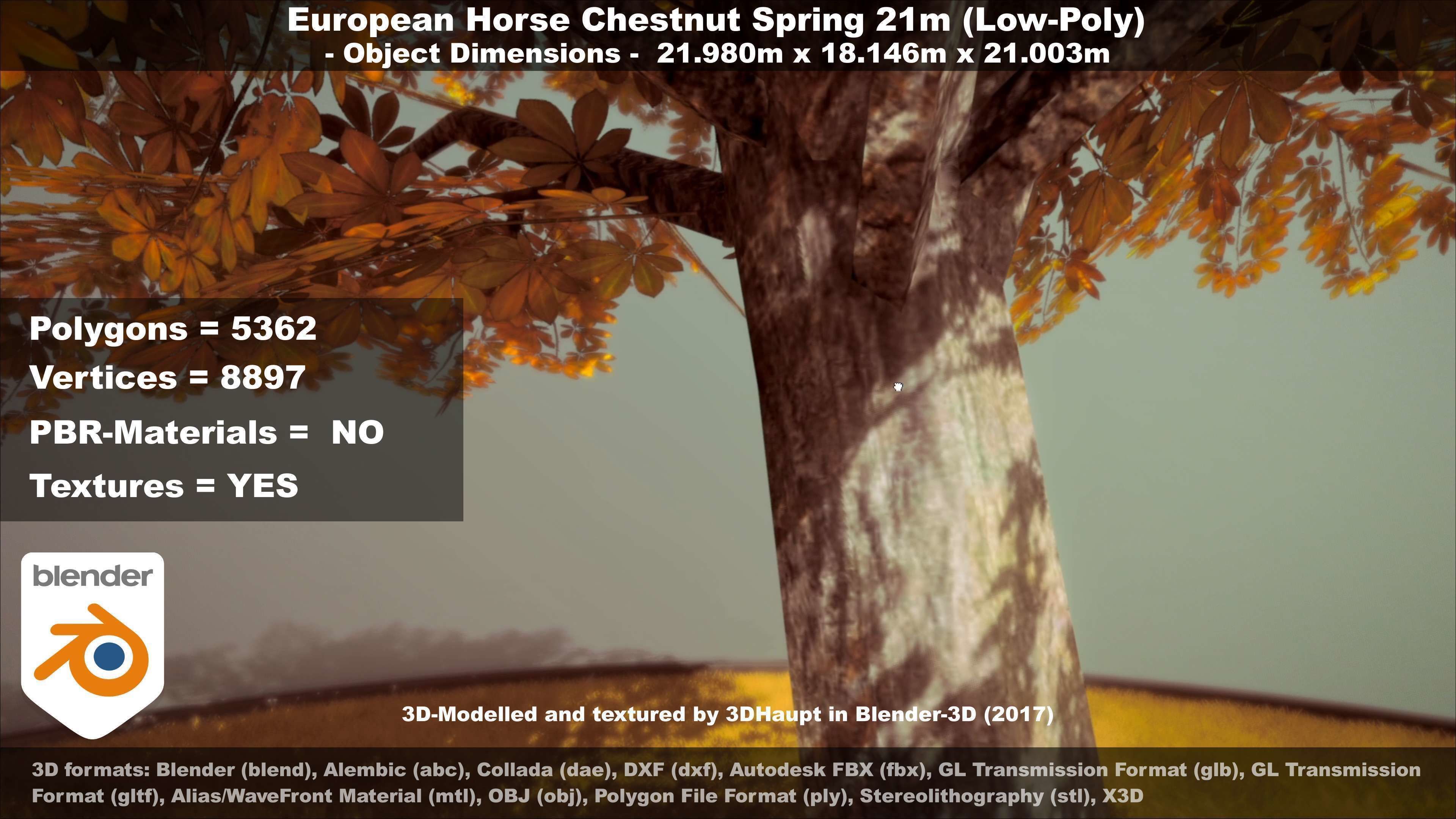 European Horse Chestnut Autumn 21m  Low-poly 3D model_34