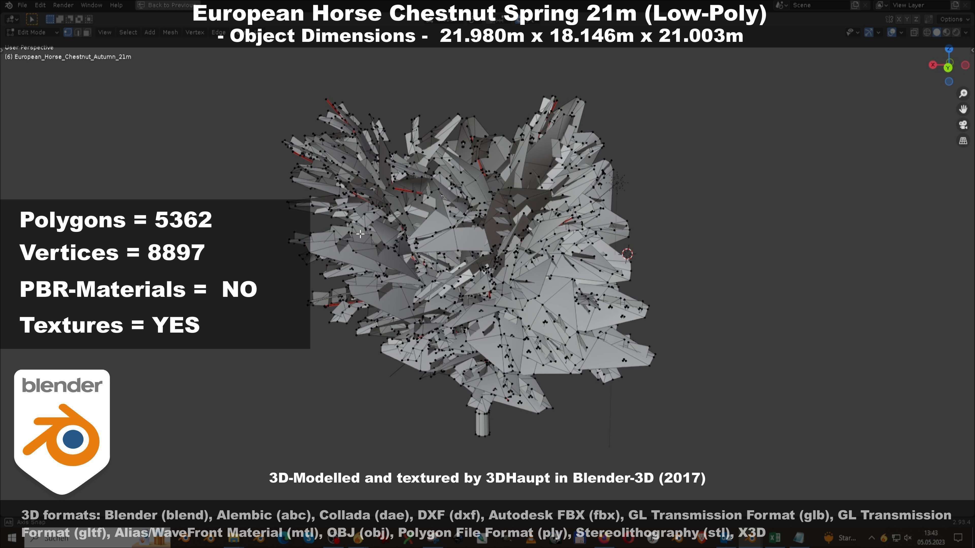 European Horse Chestnut Autumn 21m  Low-poly 3D model_60