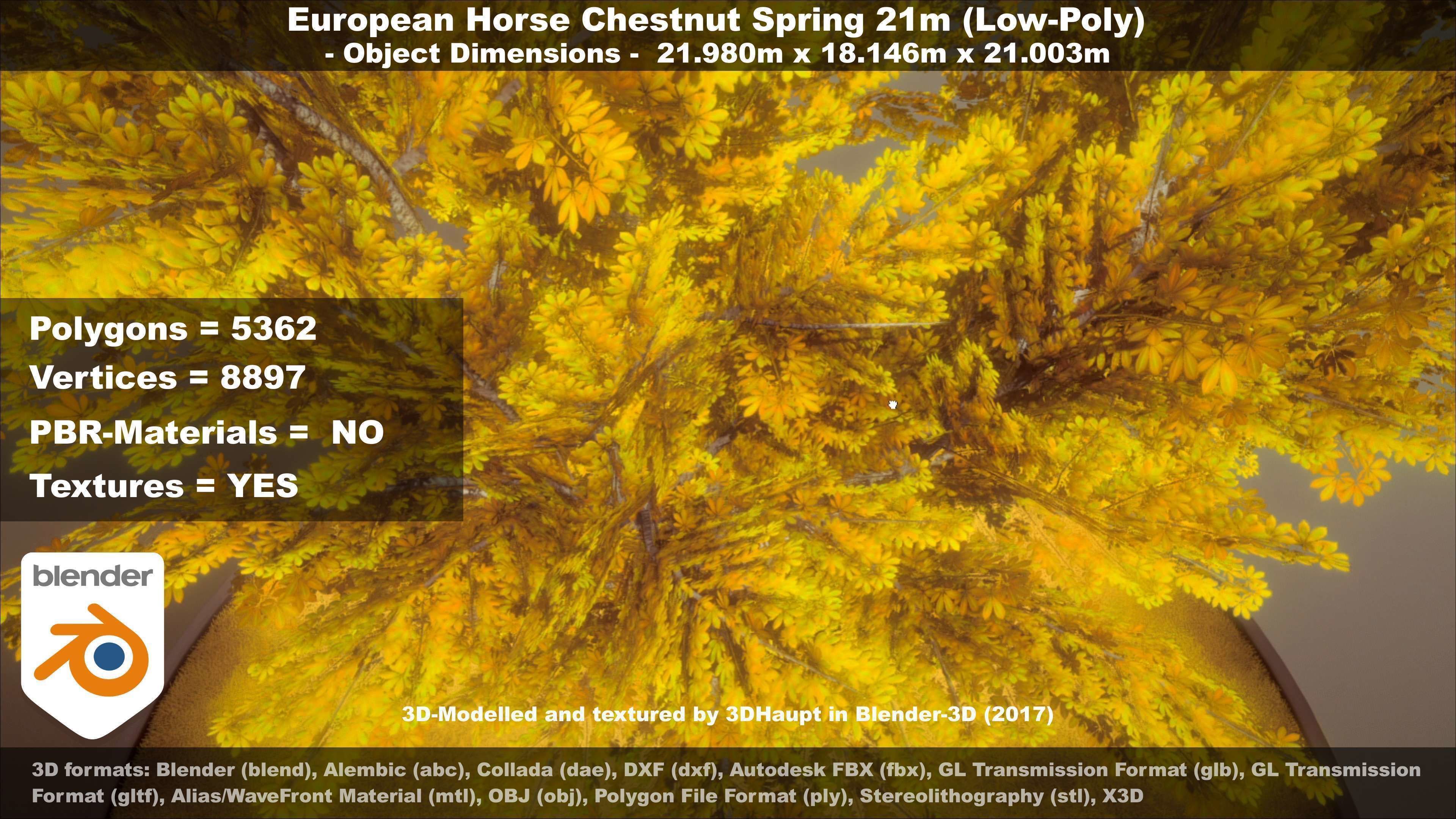 European Horse Chestnut Autumn 21m  Low-poly 3D model_27