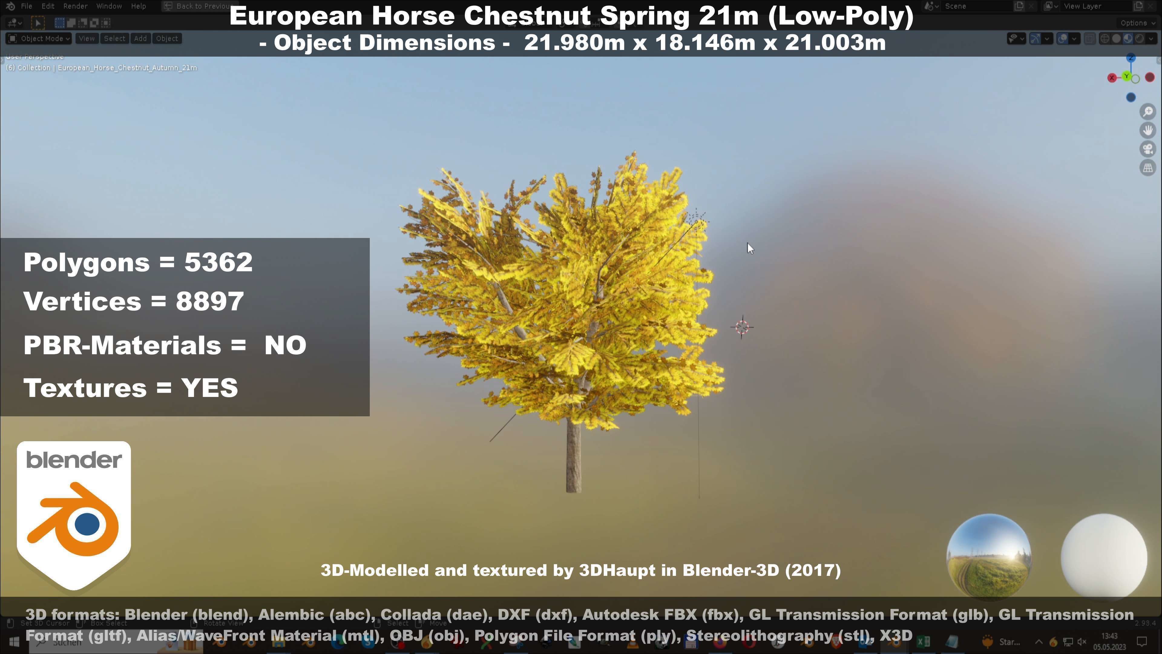 European Horse Chestnut Autumn 21m  Low-poly 3D model_63