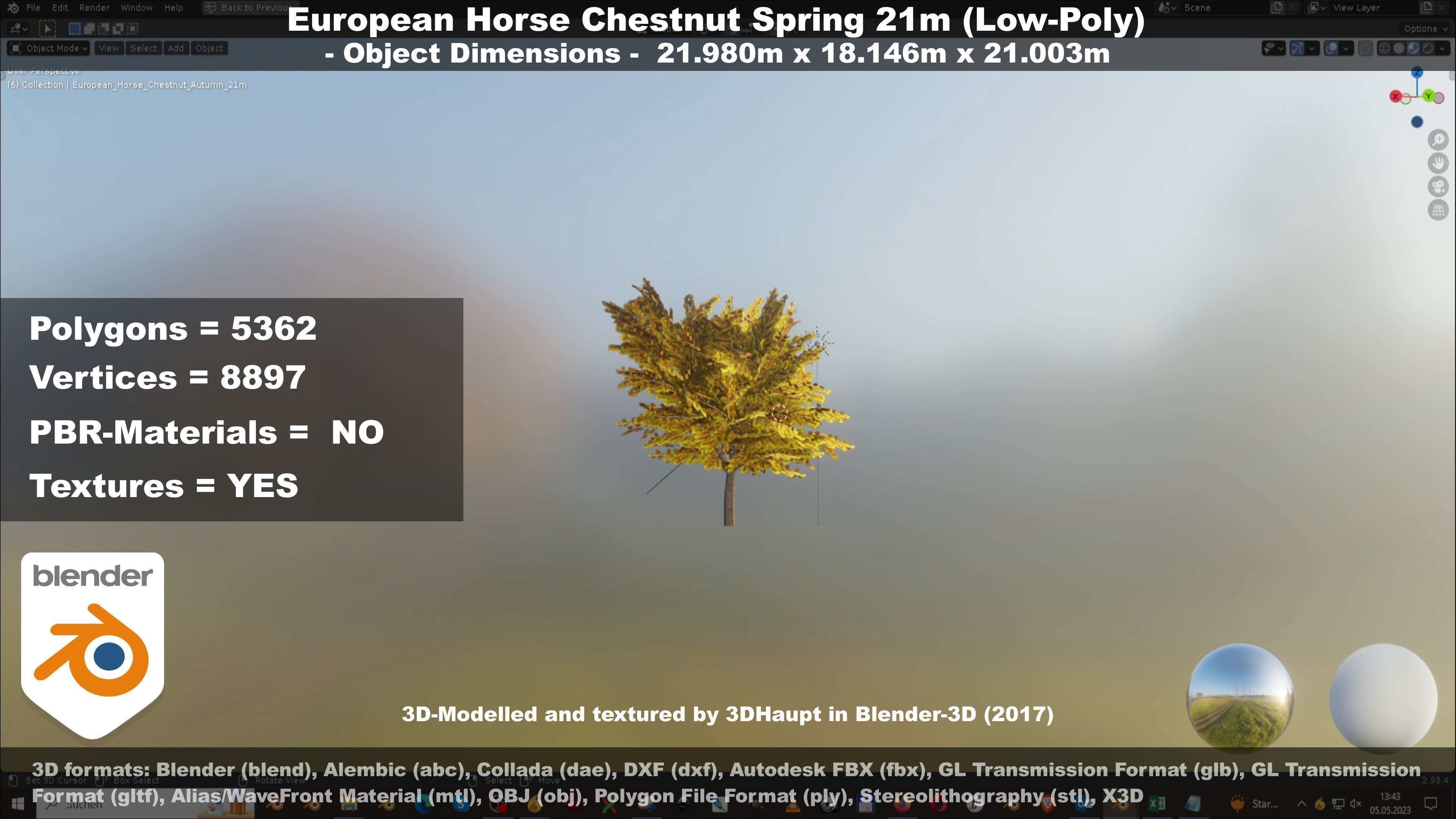 European Horse Chestnut Autumn 21m  Low-poly 3D model_56
