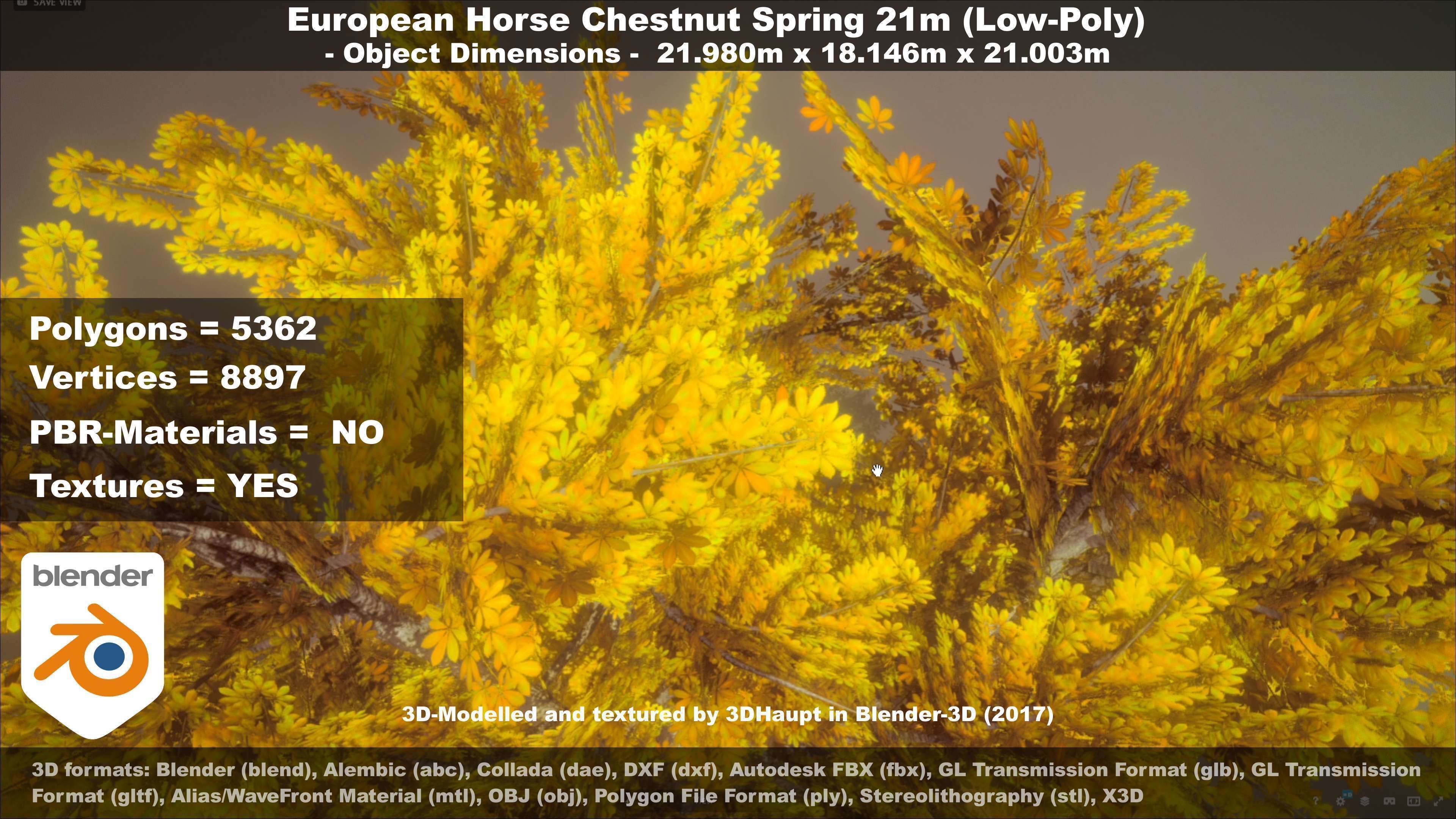 European Horse Chestnut Autumn 21m  Low-poly 3D model_99
