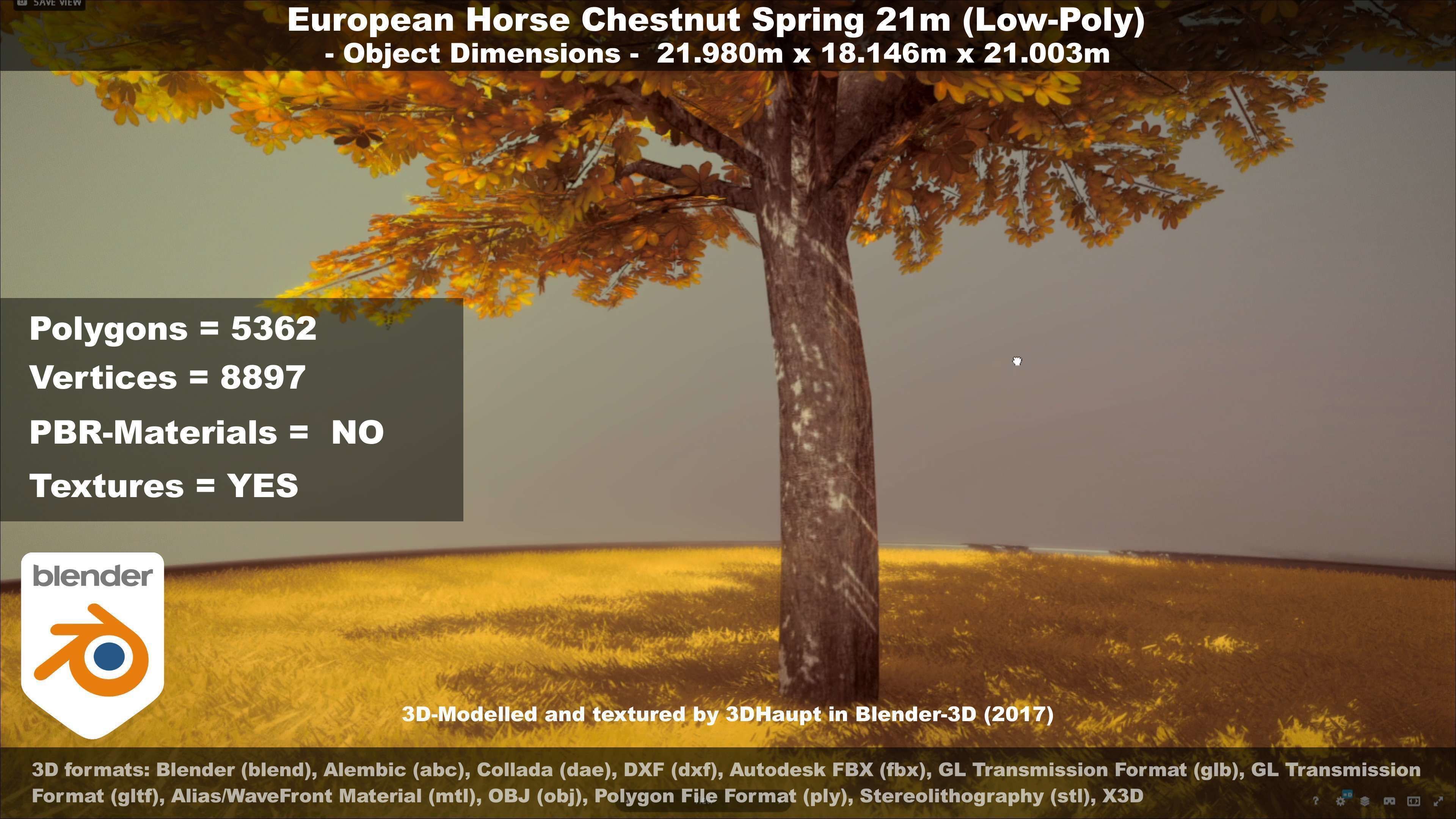 European Horse Chestnut Autumn 21m  Low-poly 3D model_51