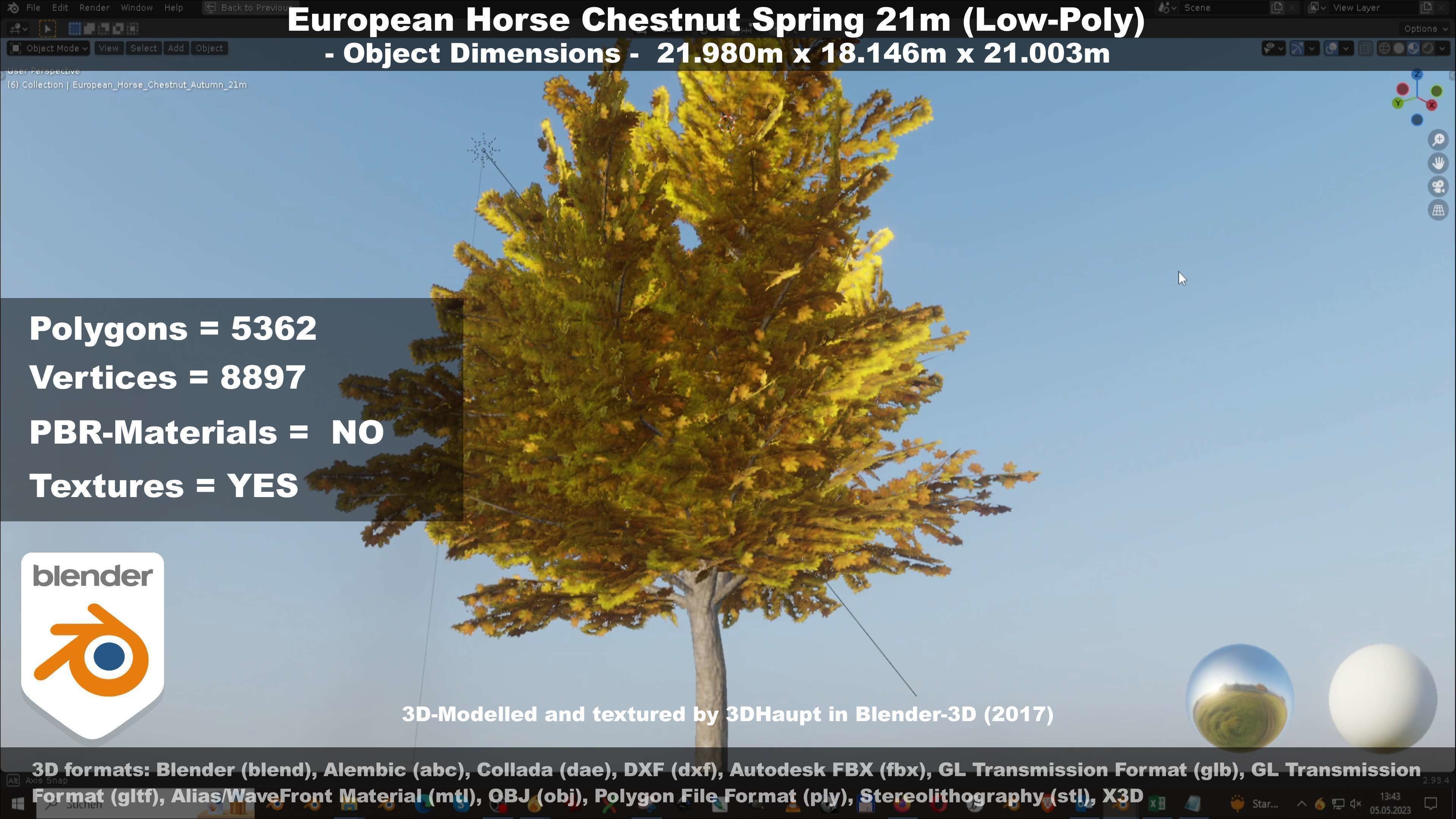 European Horse Chestnut Autumn 21m  Low-poly 3D model_59