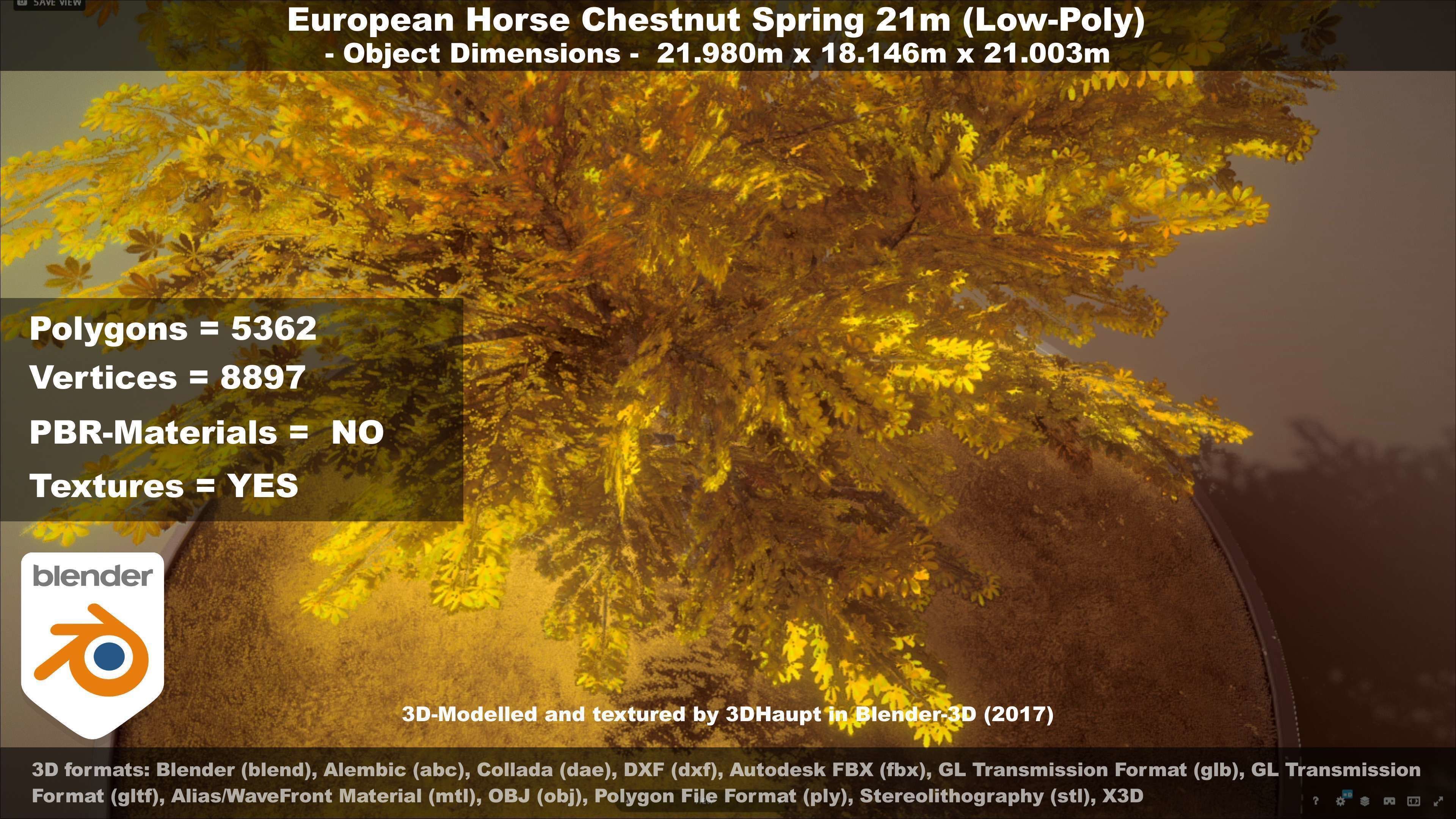 European Horse Chestnut Autumn 21m  Low-poly 3D model_24