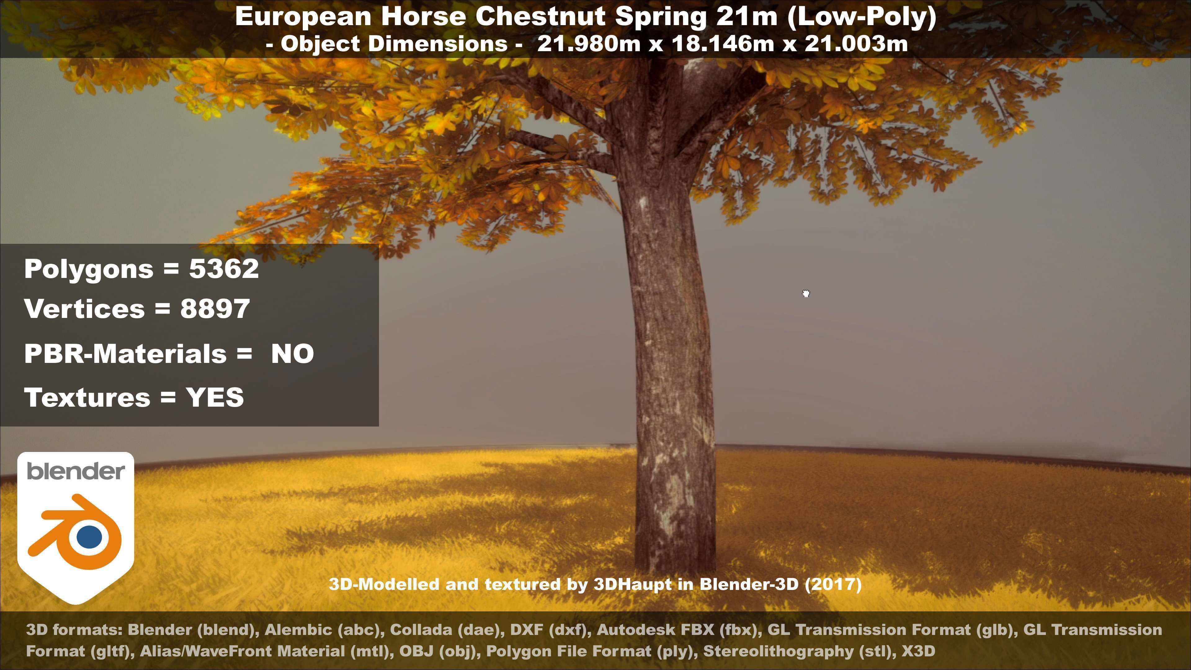 European Horse Chestnut Autumn 21m  Low-poly 3D model_82