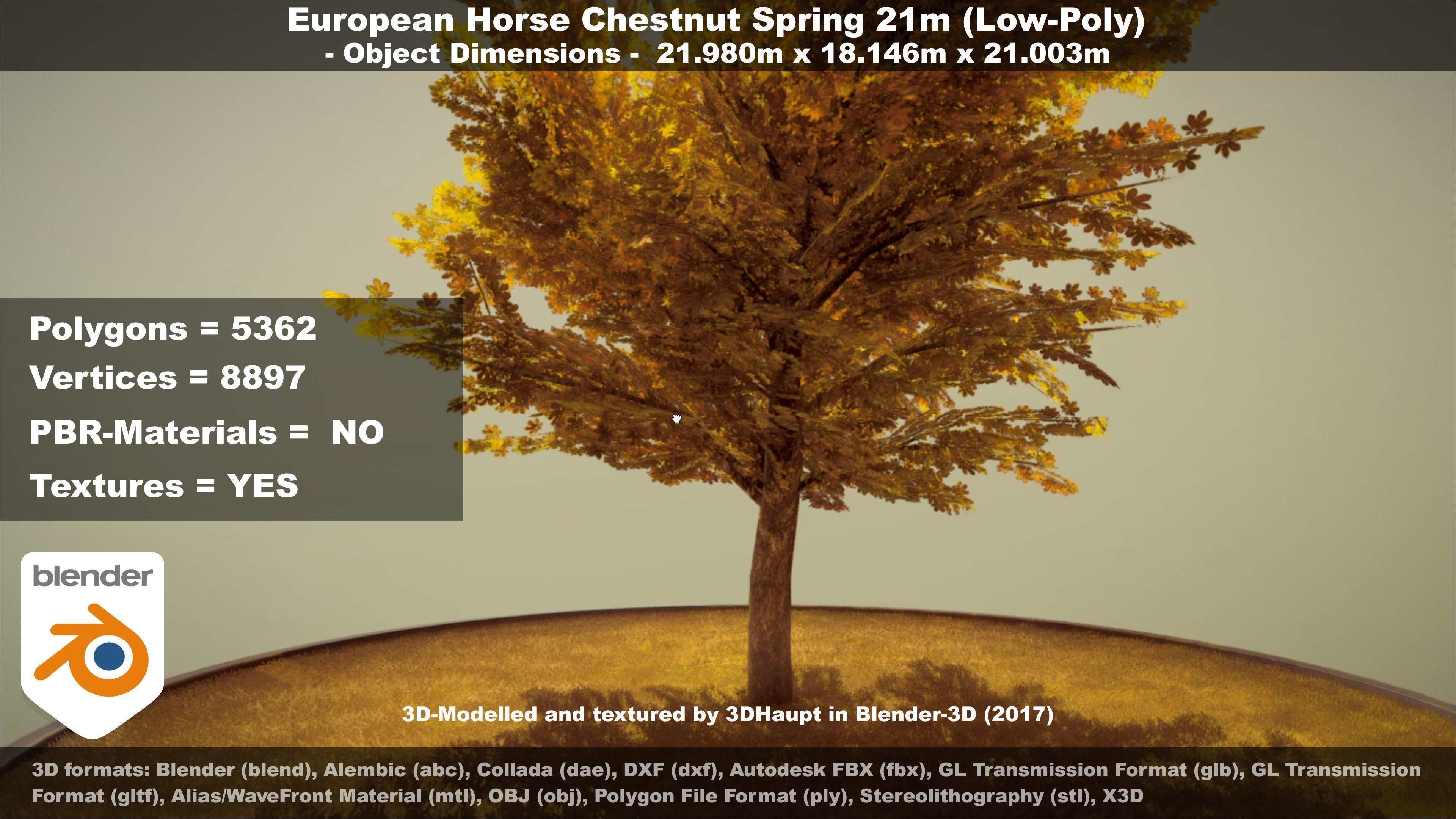 European Horse Chestnut Autumn 21m  Low-poly 3D model_21