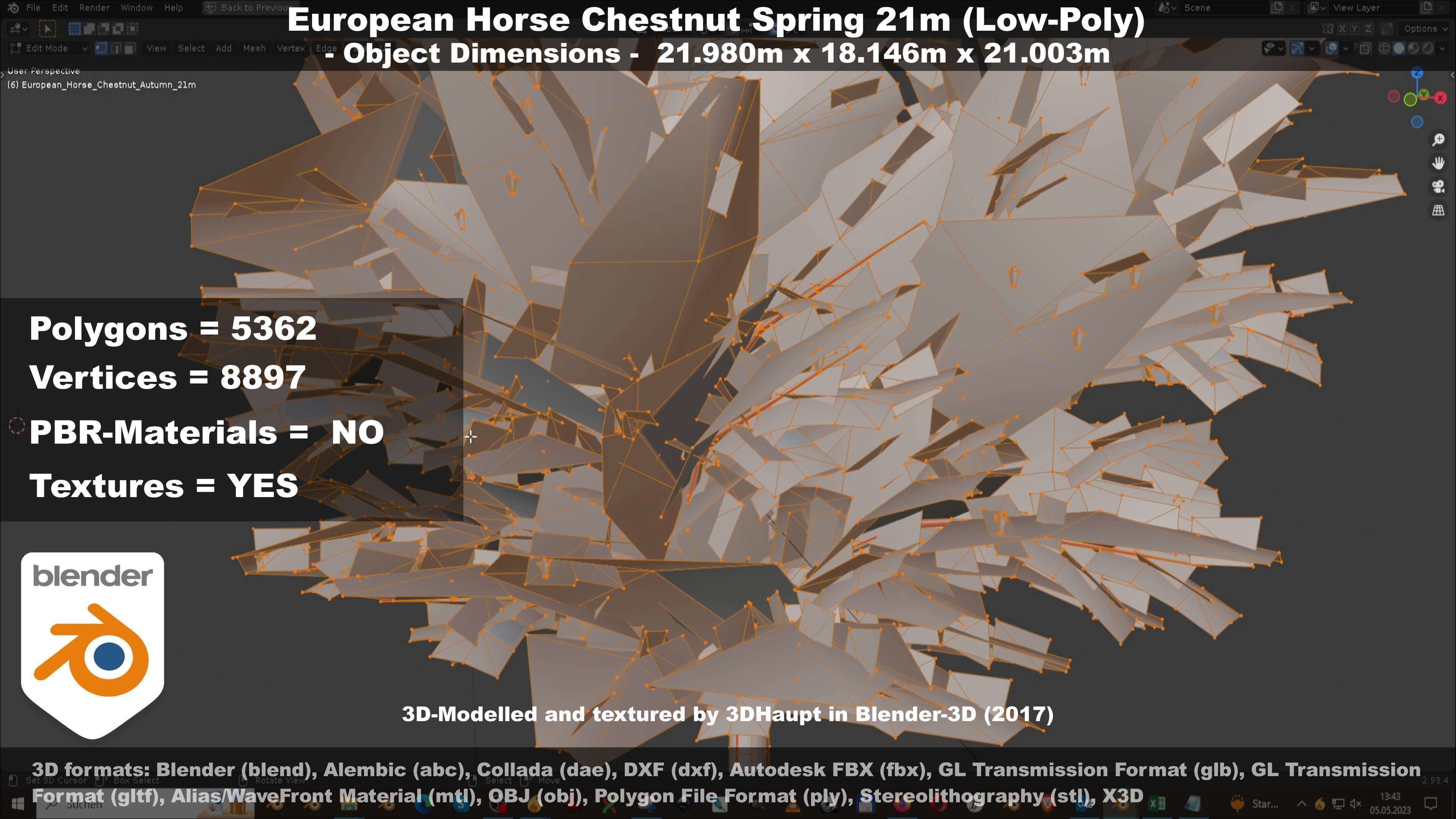 European Horse Chestnut Autumn 21m  Low-poly 3D model_79