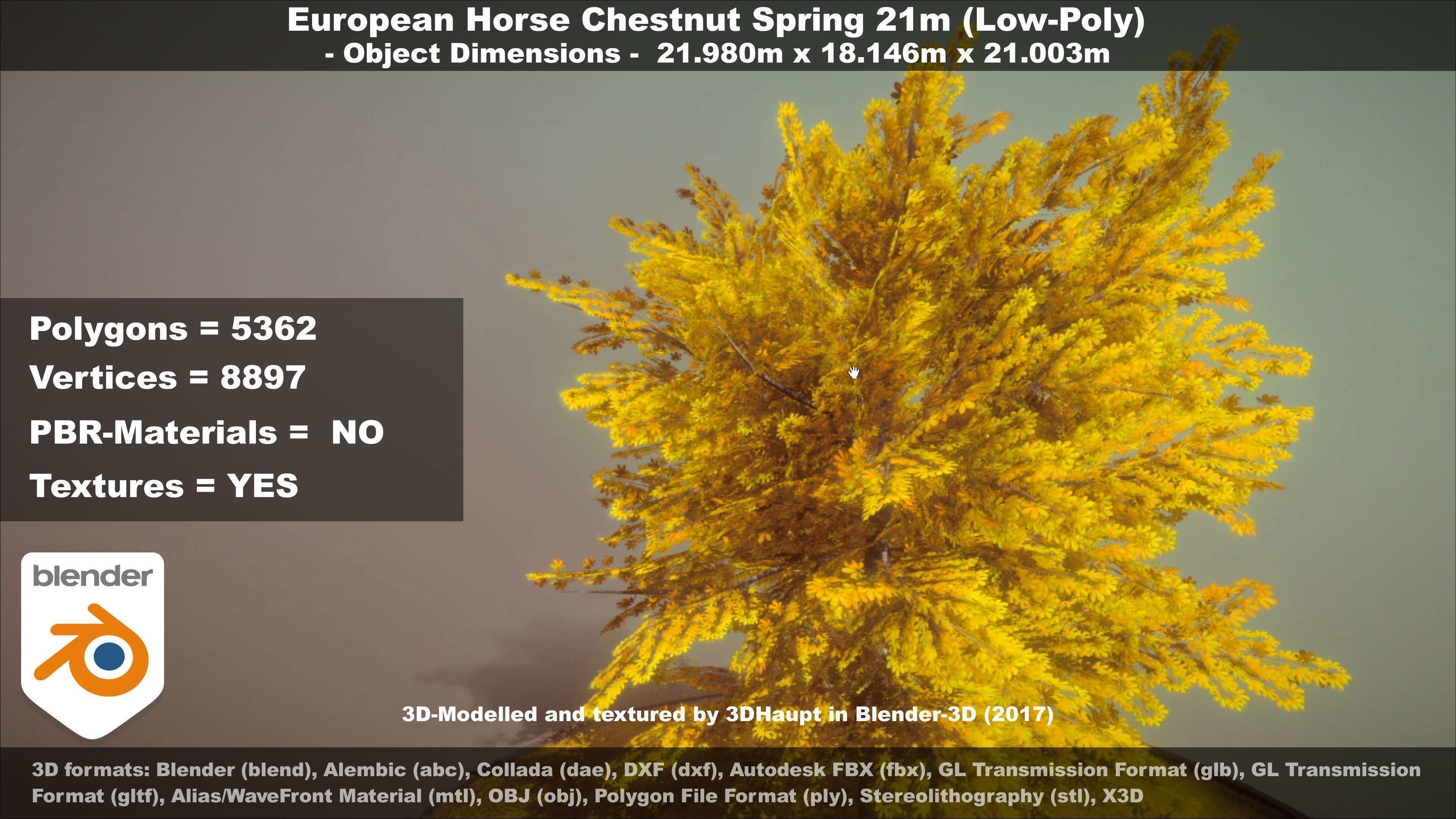 European Horse Chestnut Autumn 21m  Low-poly 3D model_80