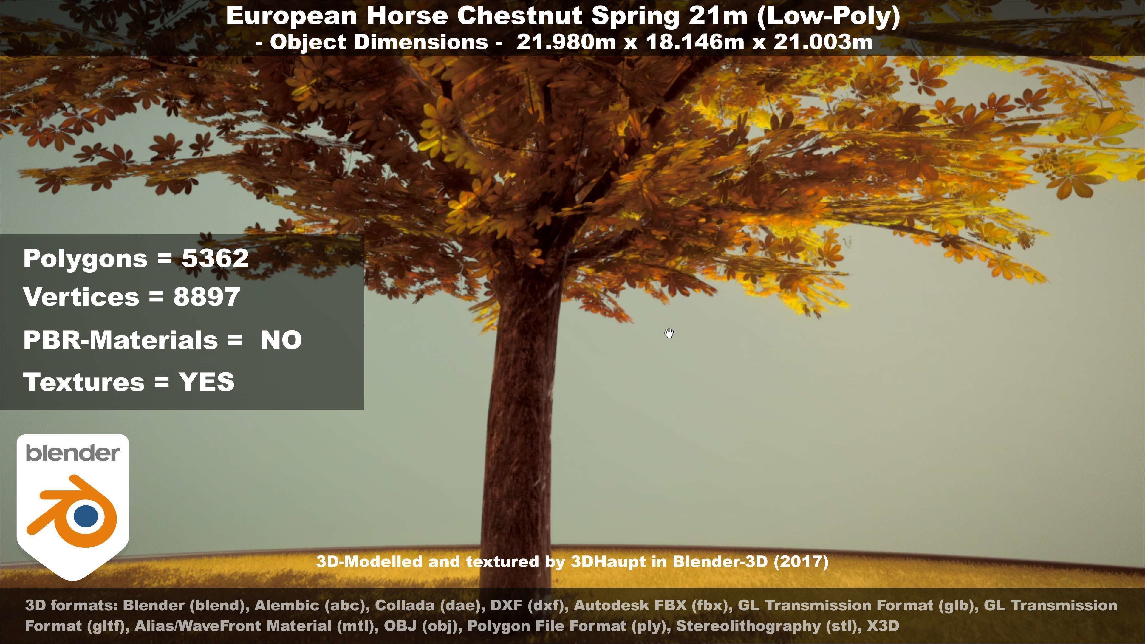 European Horse Chestnut Autumn 21m  Low-poly 3D model_48