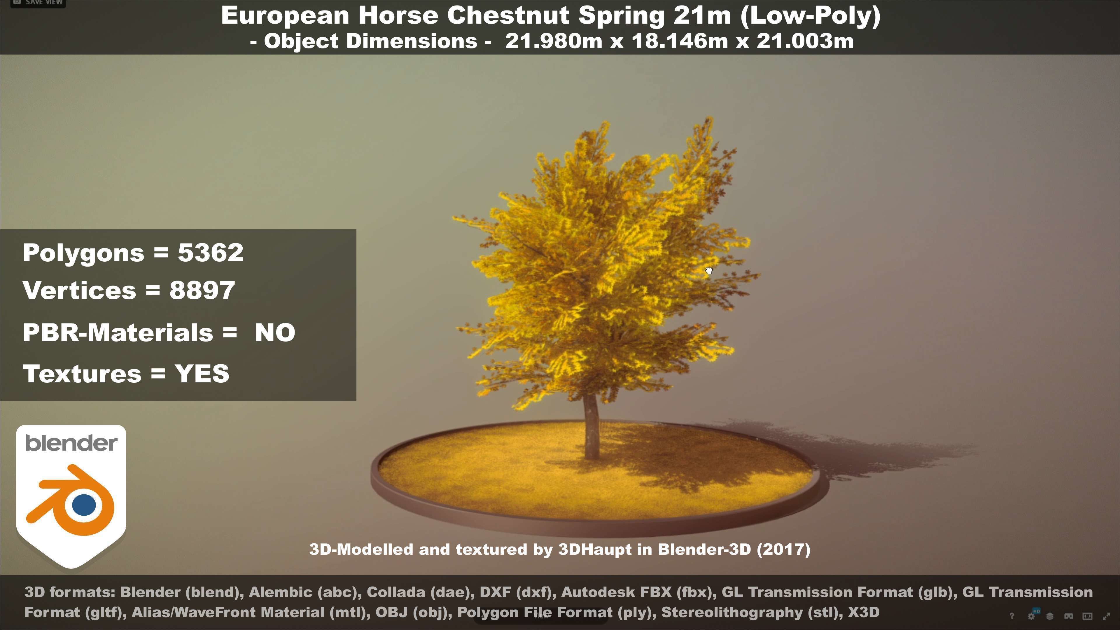 European Horse Chestnut Autumn 21m  Low-poly 3D model_67