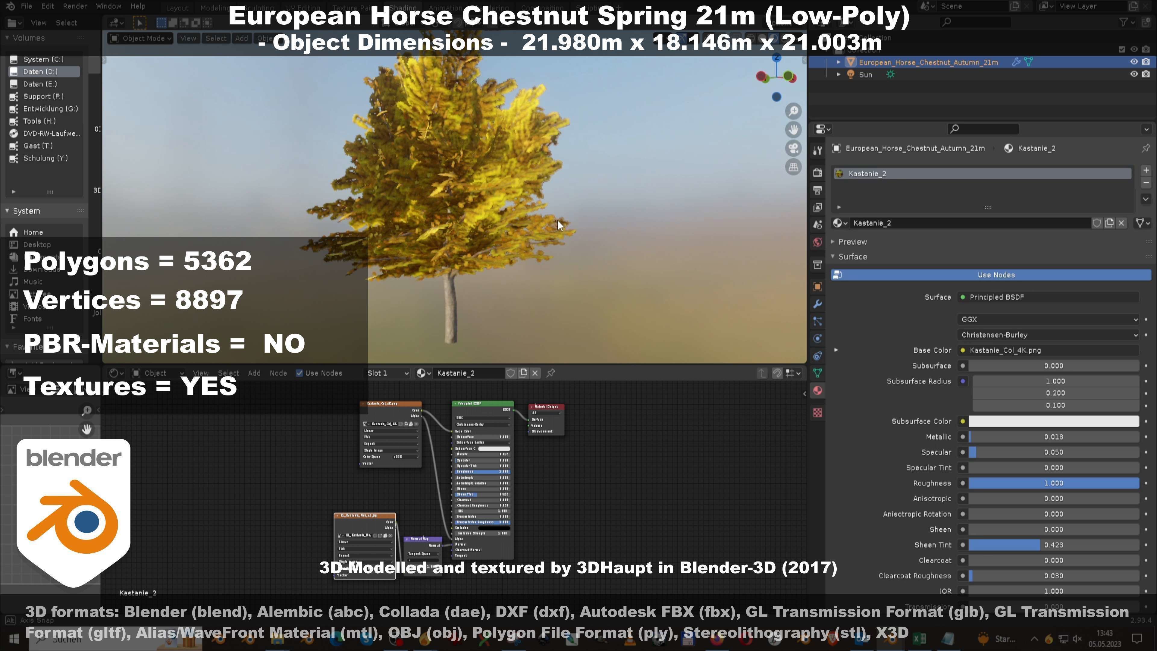 European Horse Chestnut Autumn 21m  Low-poly 3D model_94