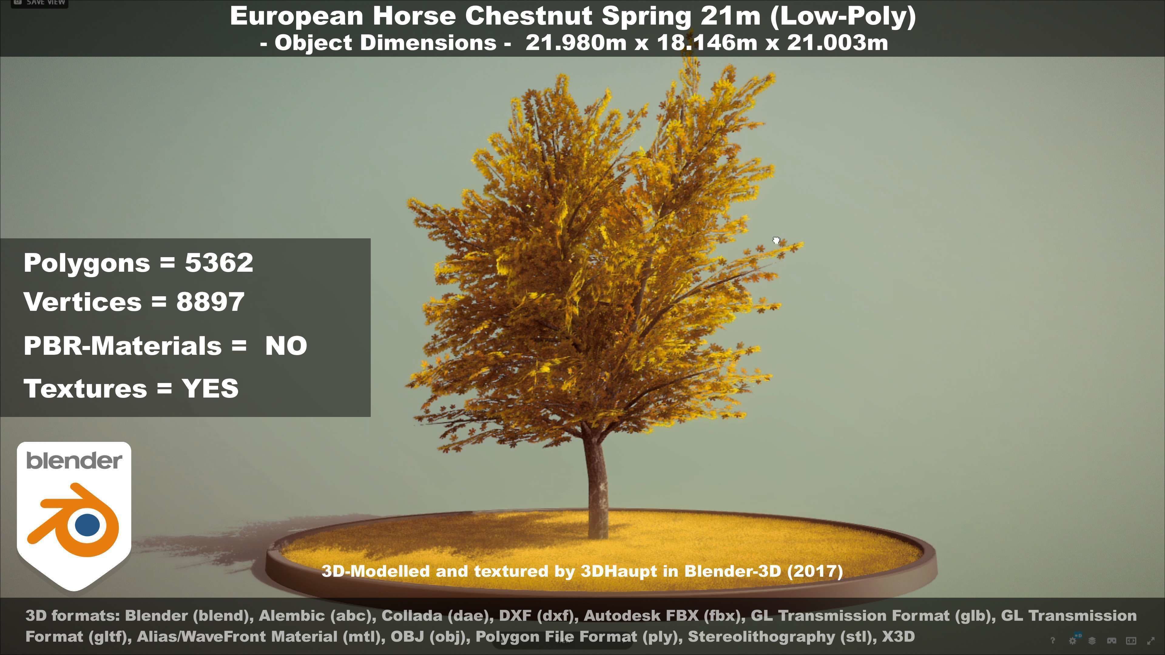 European Horse Chestnut Autumn 21m  Low-poly 3D model_77