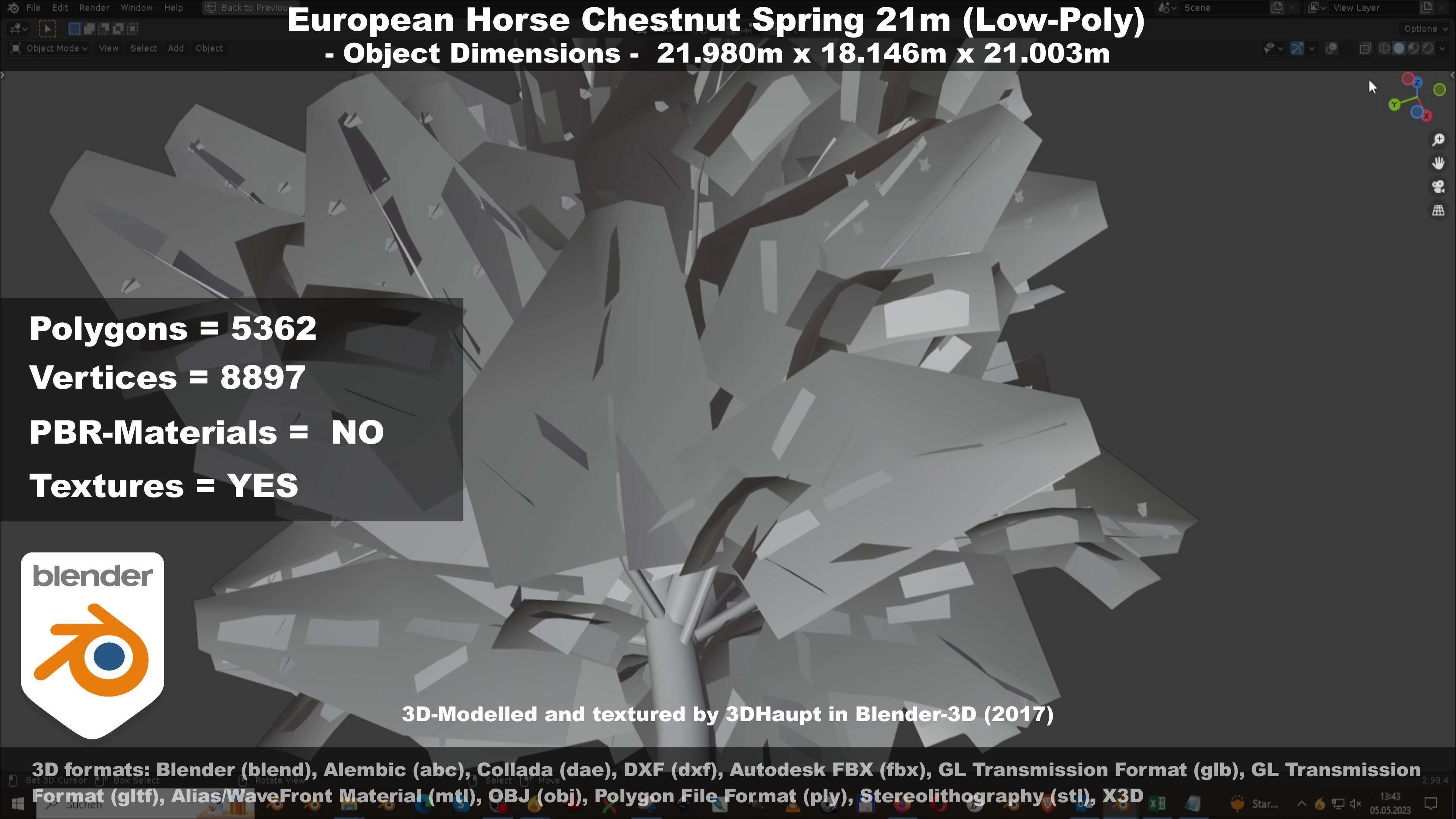 European Horse Chestnut Autumn 21m  Low-poly 3D model_64