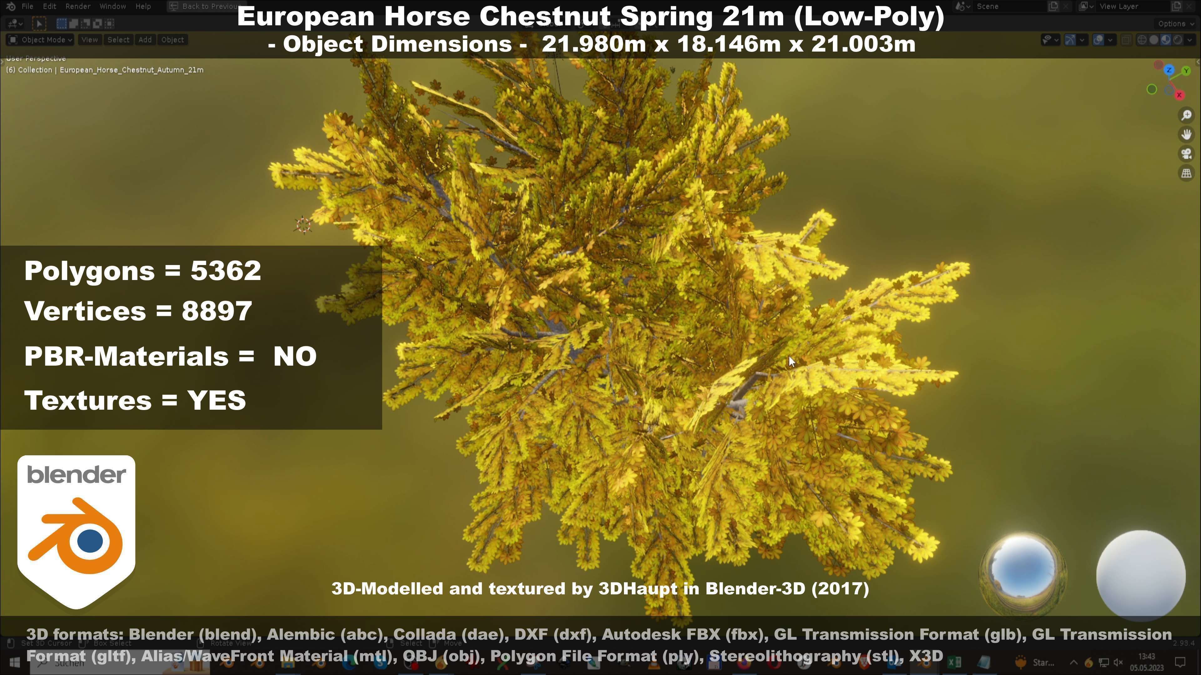 European Horse Chestnut Autumn 21m  Low-poly 3D model_37