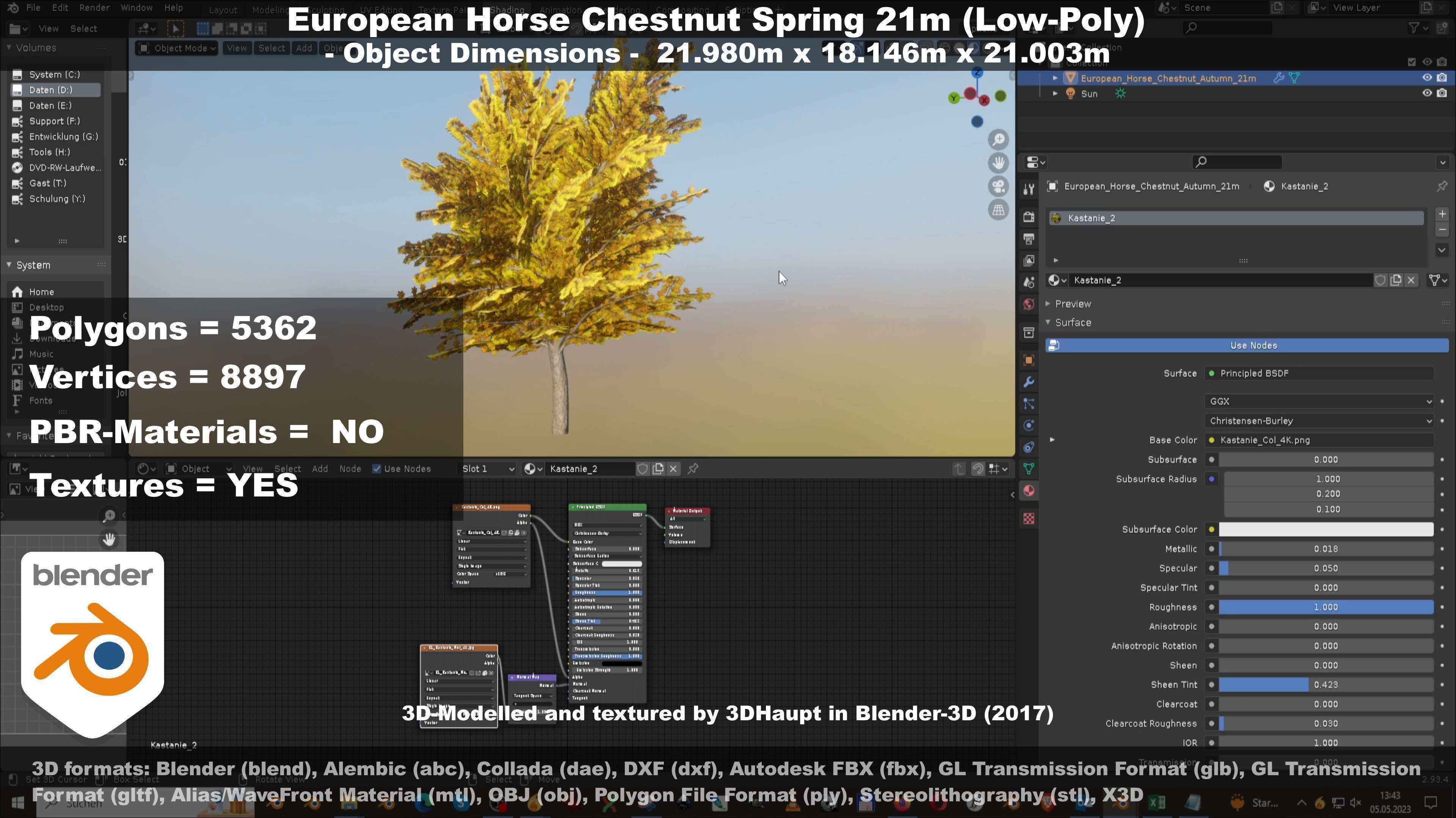 European Horse Chestnut Autumn 21m  Low-poly 3D model_92