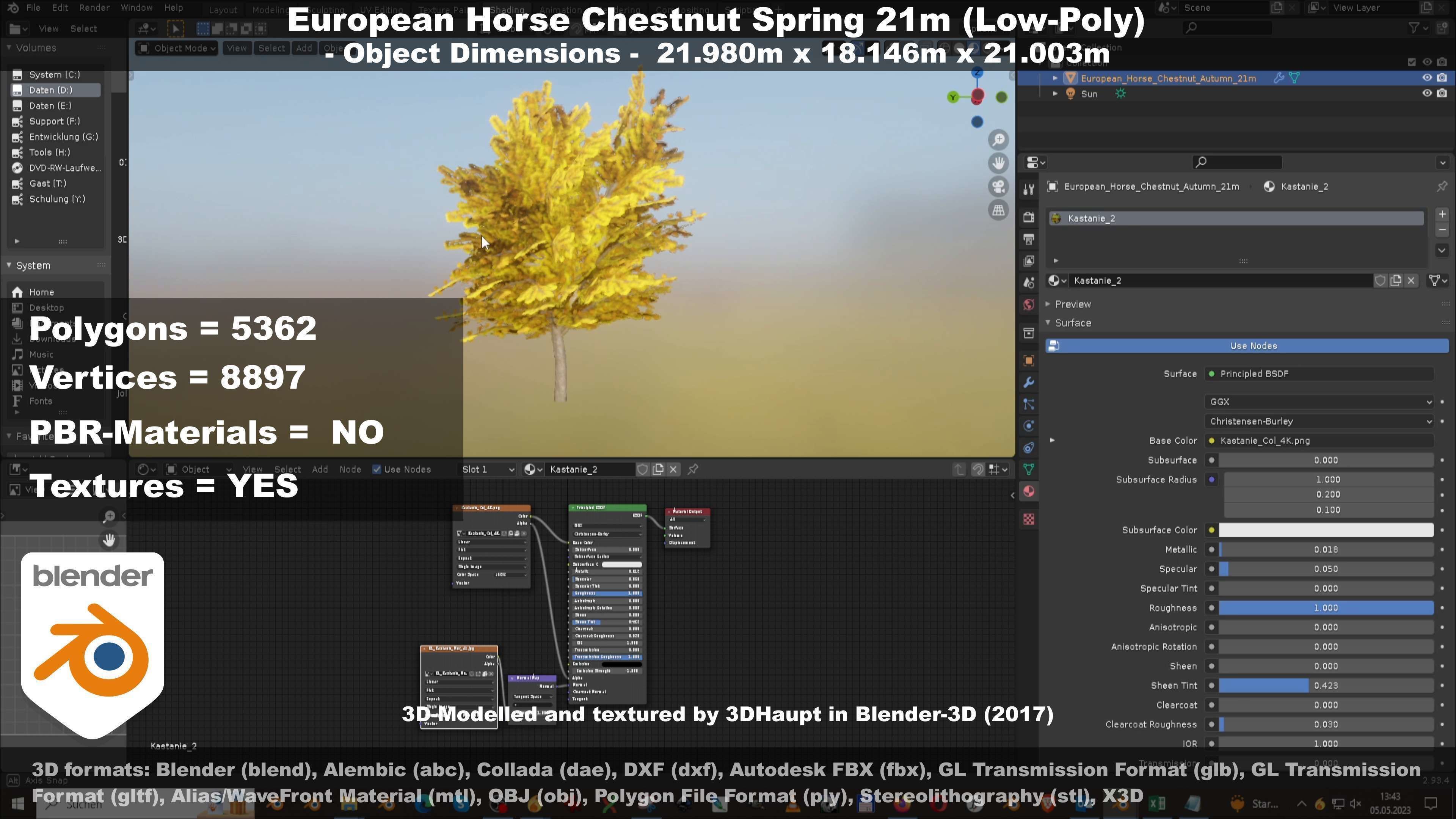 European Horse Chestnut Autumn 21m  Low-poly 3D model_91
