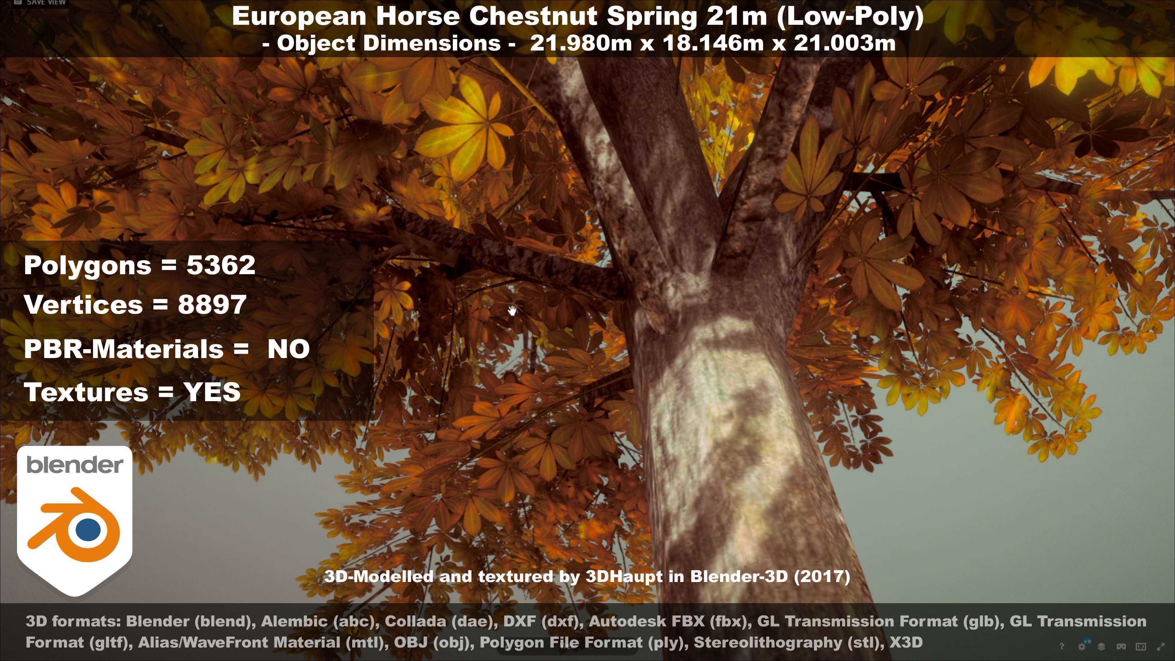 European Horse Chestnut Autumn 21m  Low-poly 3D model_39