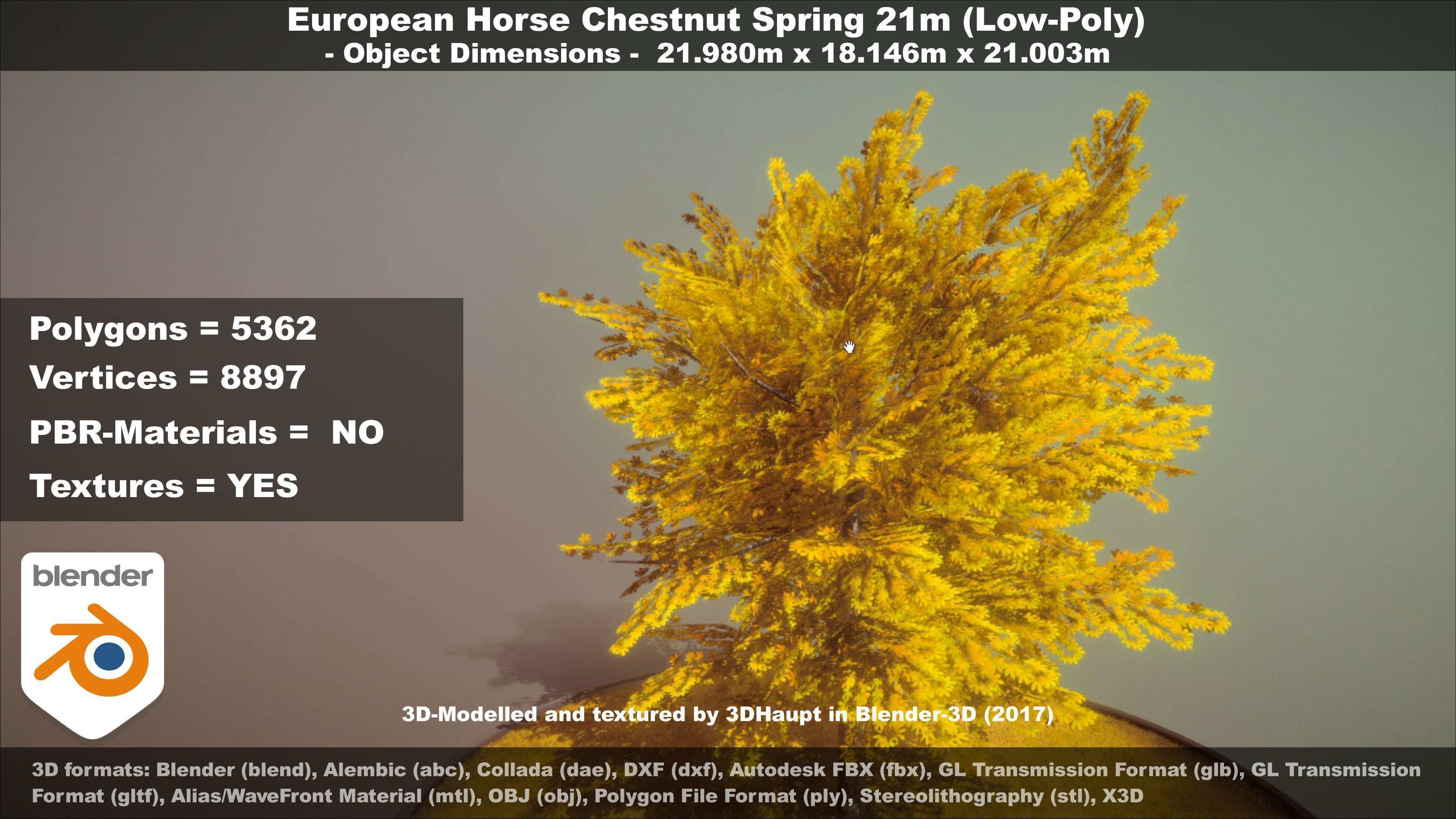 European Horse Chestnut Autumn 21m  Low-poly 3D model_53