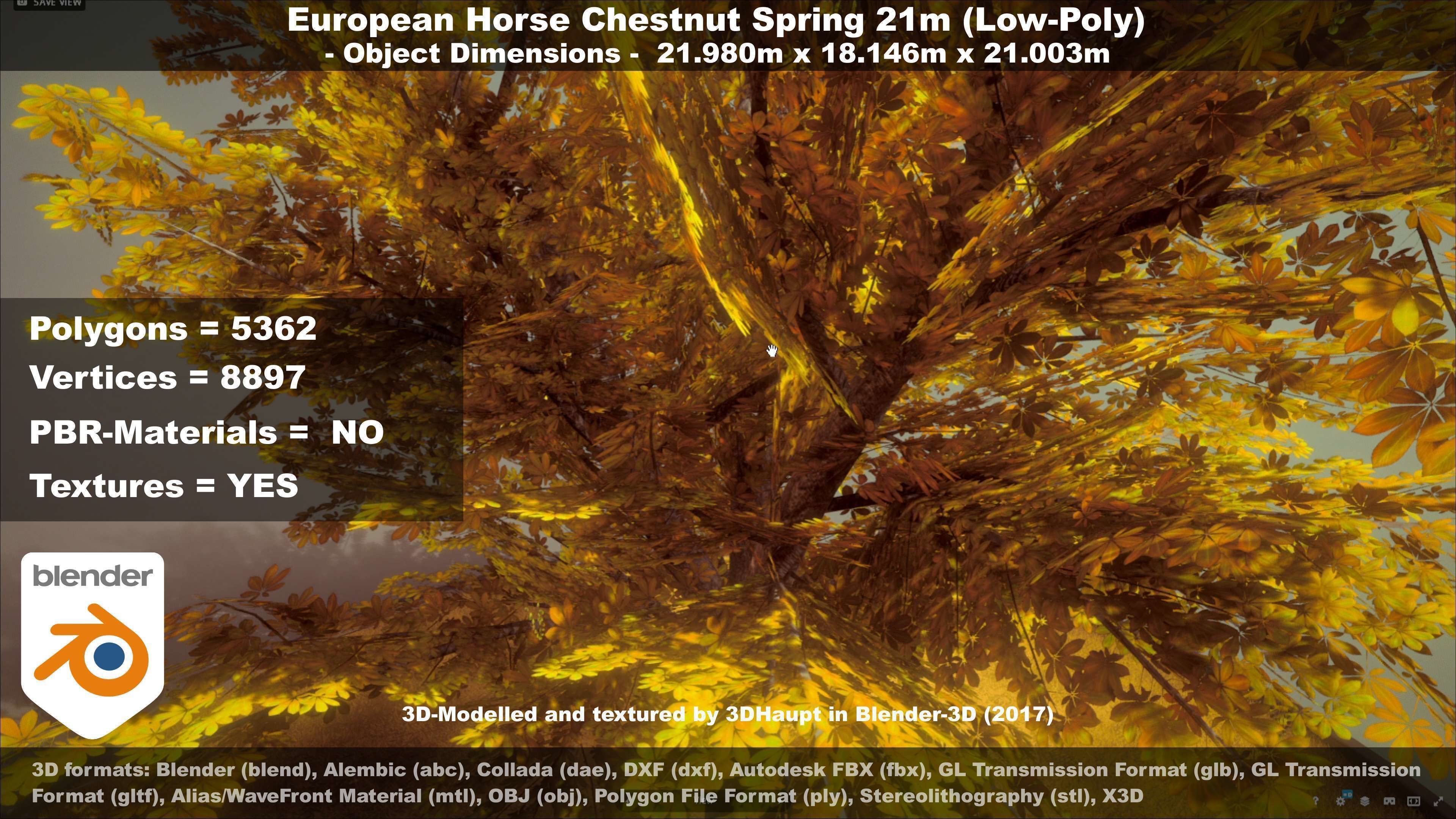 European Horse Chestnut Autumn 21m  Low-poly 3D model_111