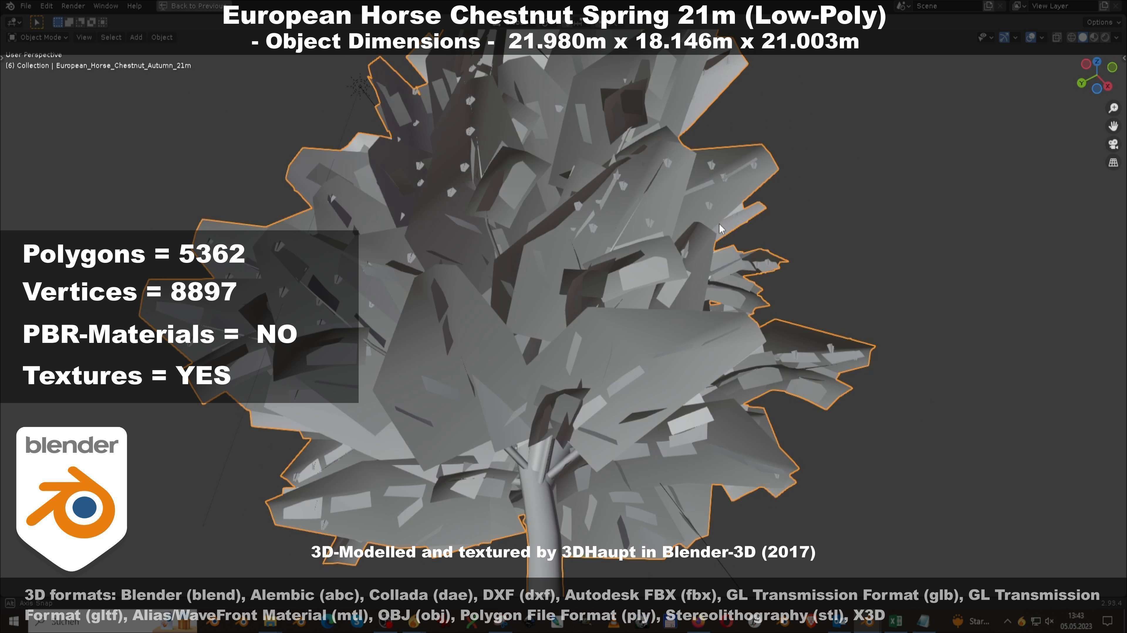 European Horse Chestnut Autumn 21m  Low-poly 3D model_26