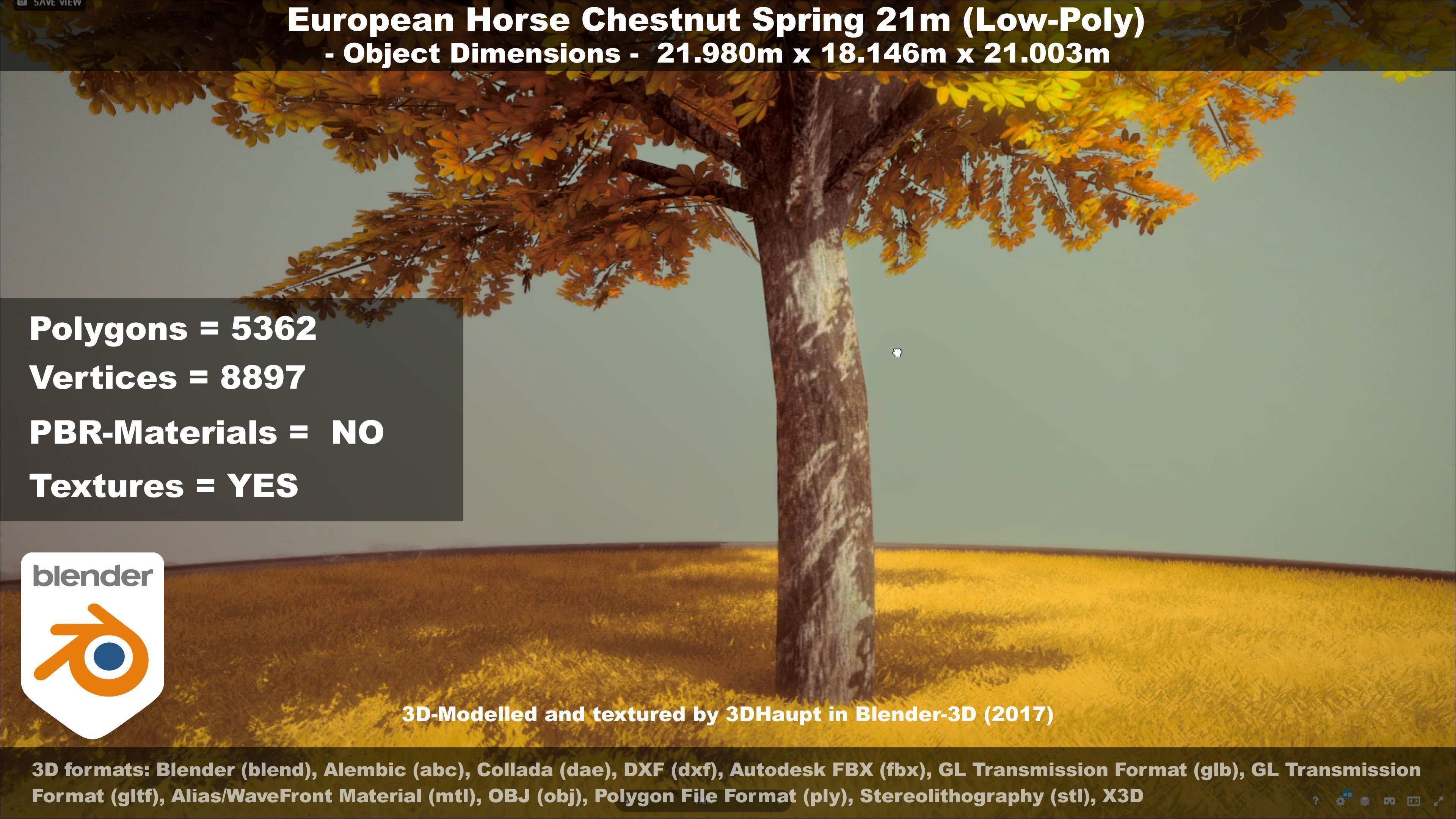 European Horse Chestnut Autumn 21m  Low-poly 3D model_32