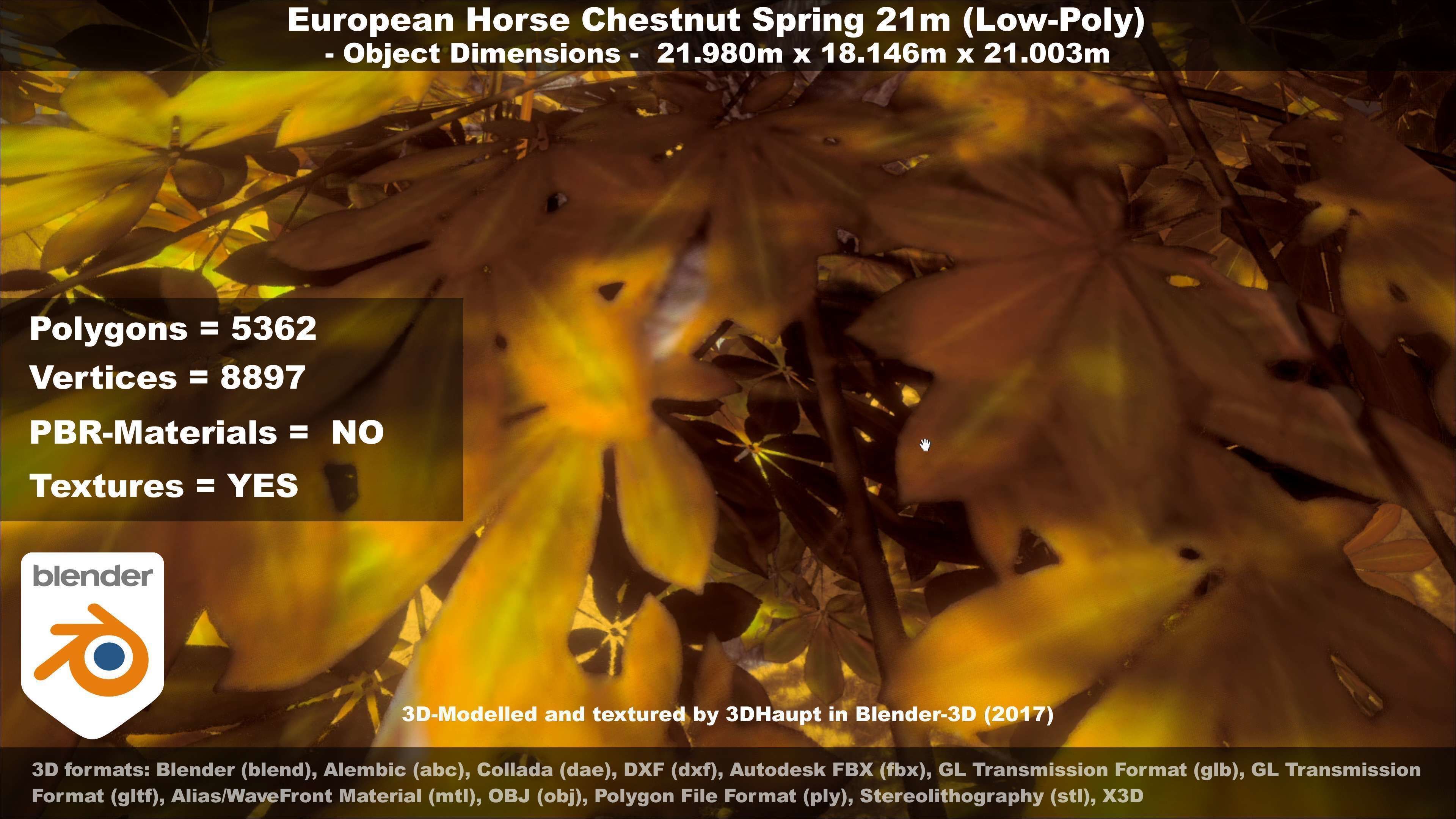 European Horse Chestnut Autumn 21m  Low-poly 3D model_14