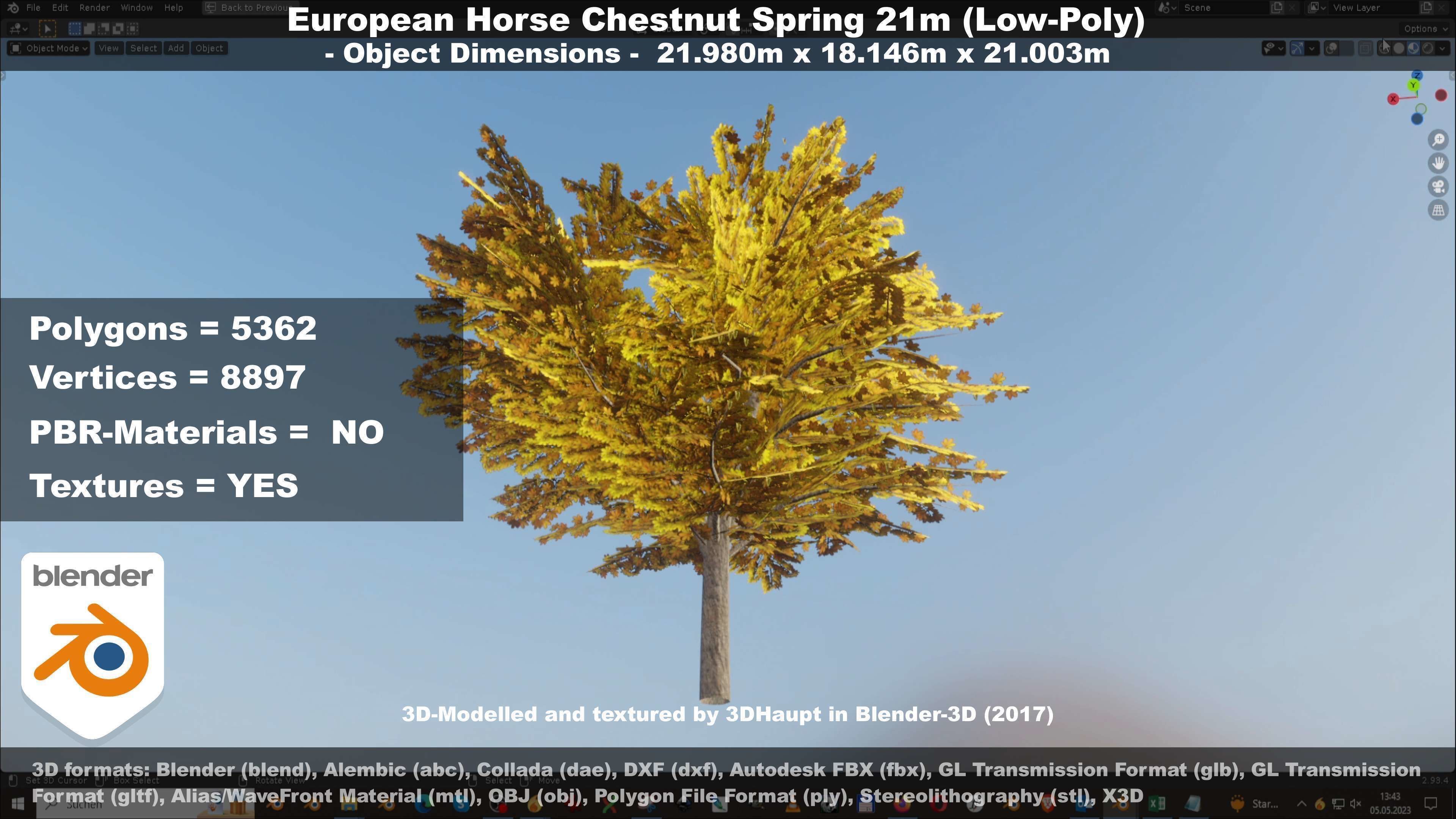 European Horse Chestnut Autumn 21m  Low-poly 3D model_47