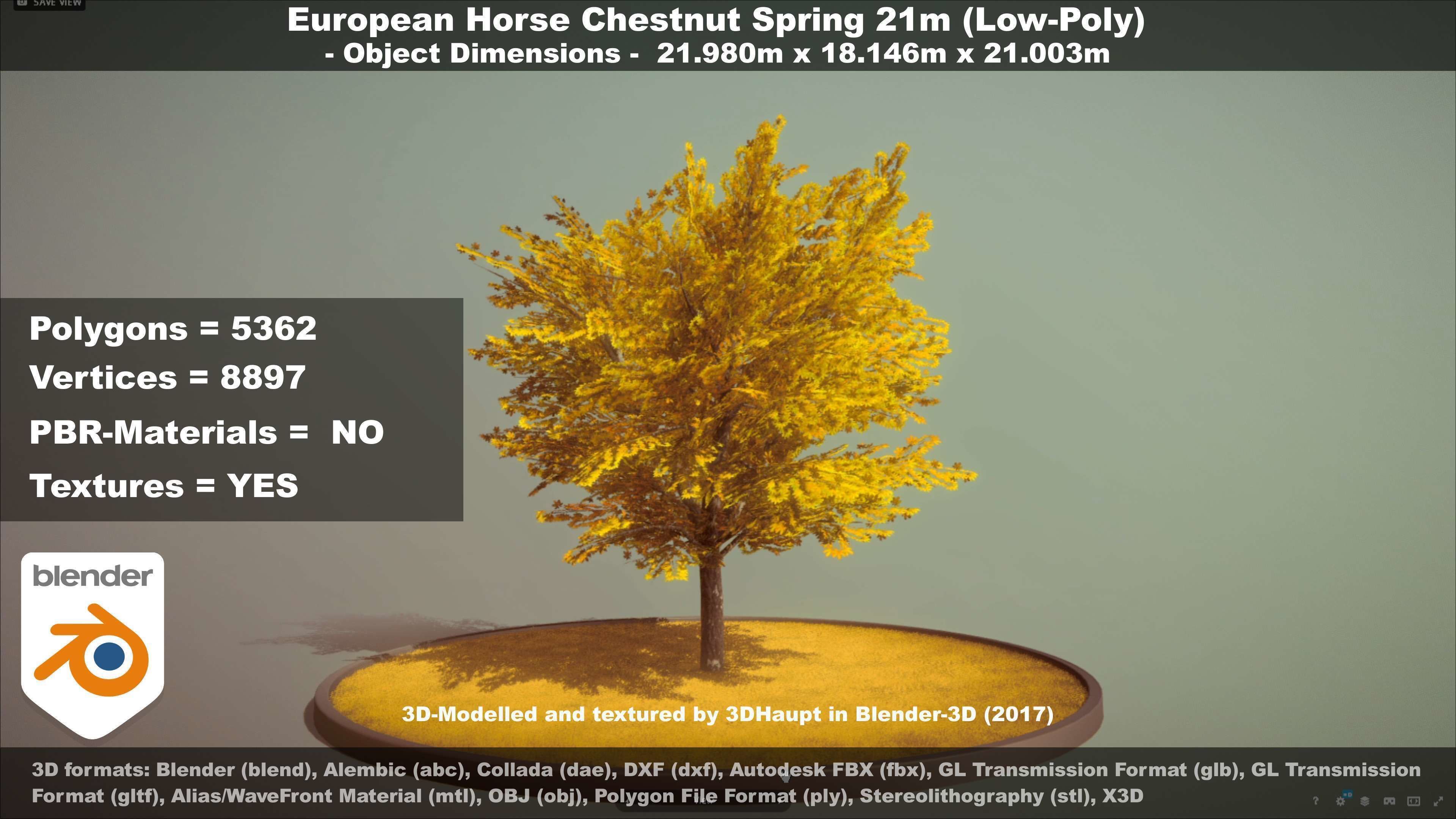 European Horse Chestnut Autumn 21m  Low-poly 3D model_18