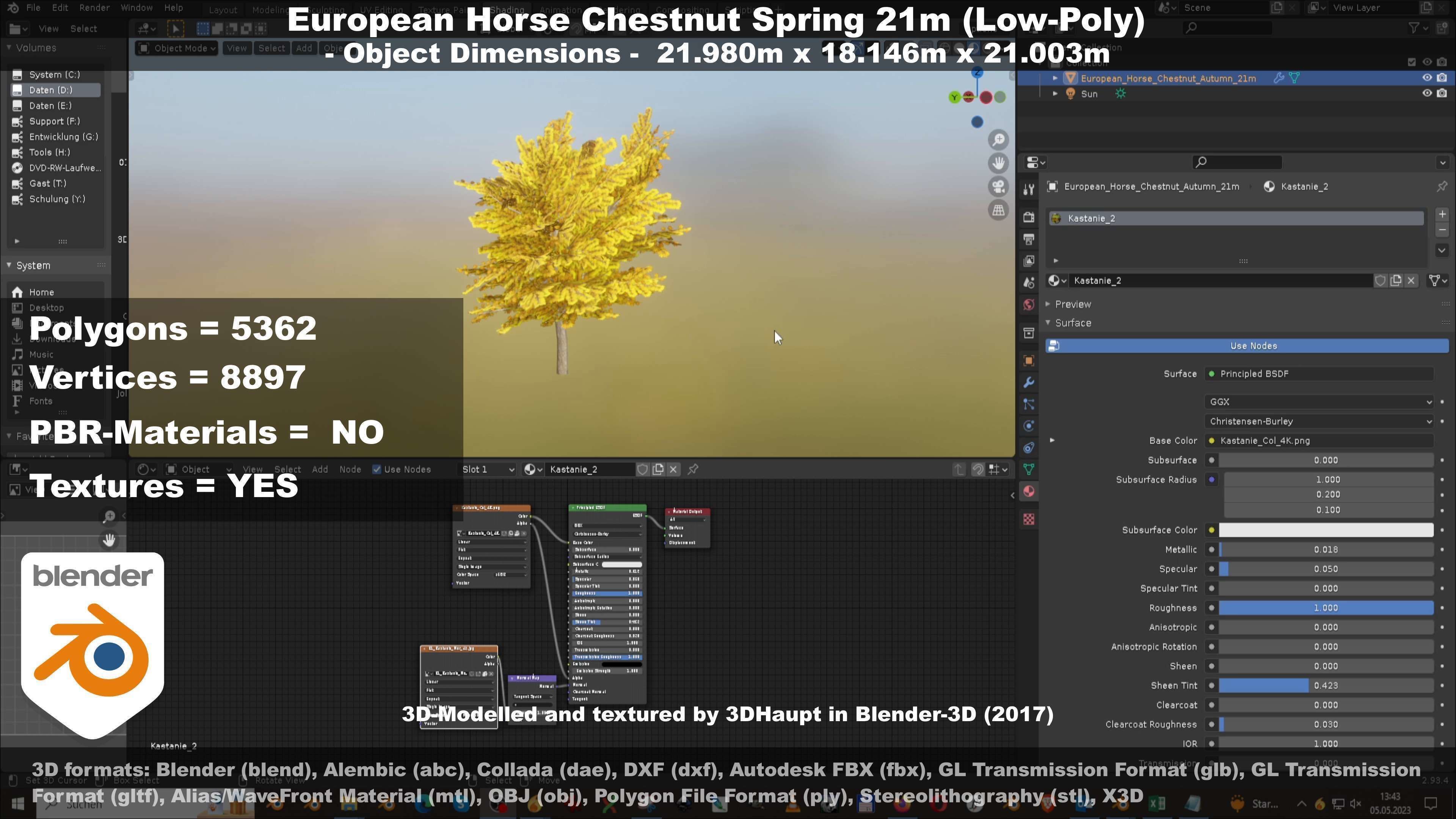 European Horse Chestnut Autumn 21m  Low-poly 3D model_20
