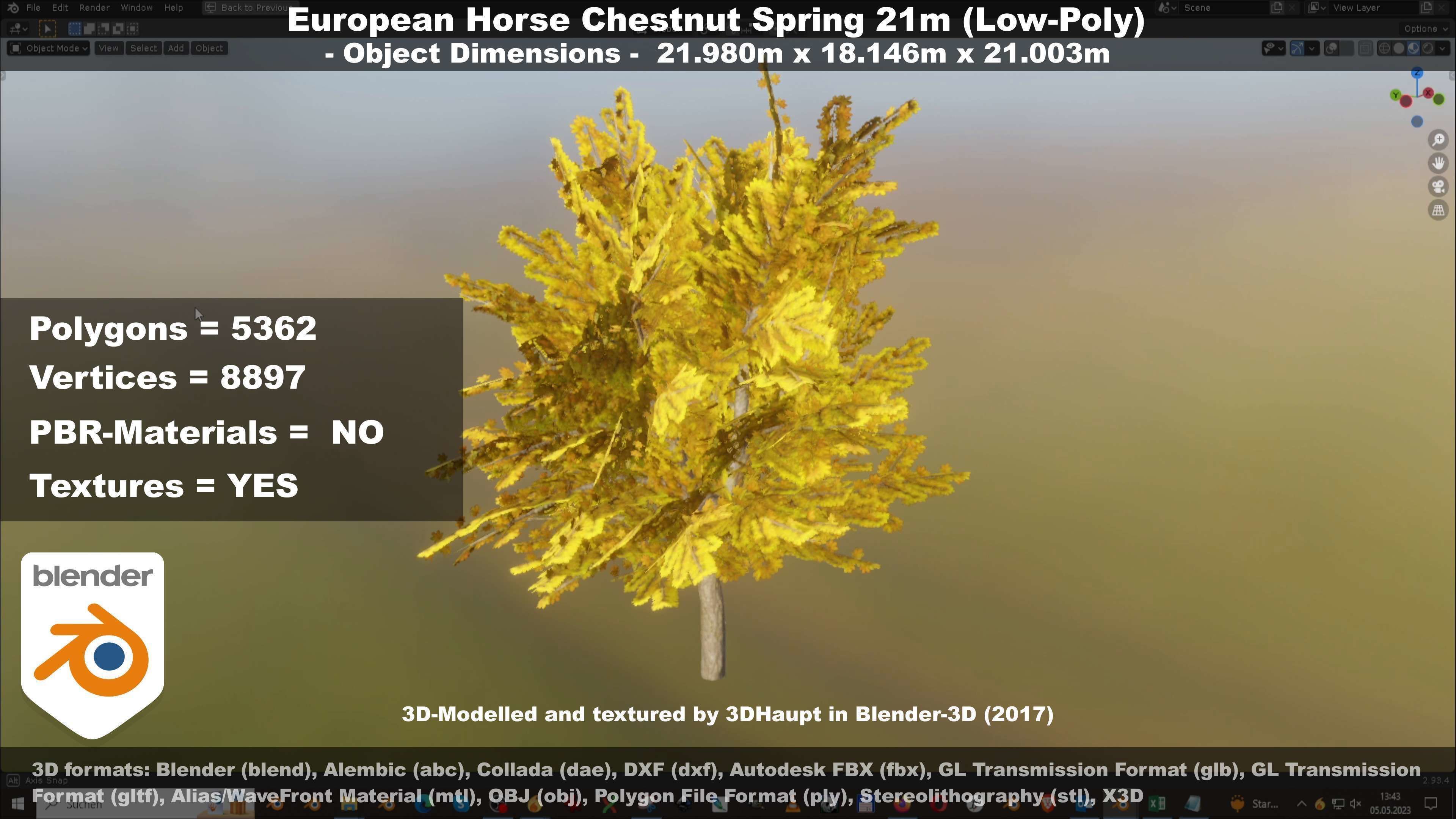 European Horse Chestnut Autumn 21m  Low-poly 3D model_43