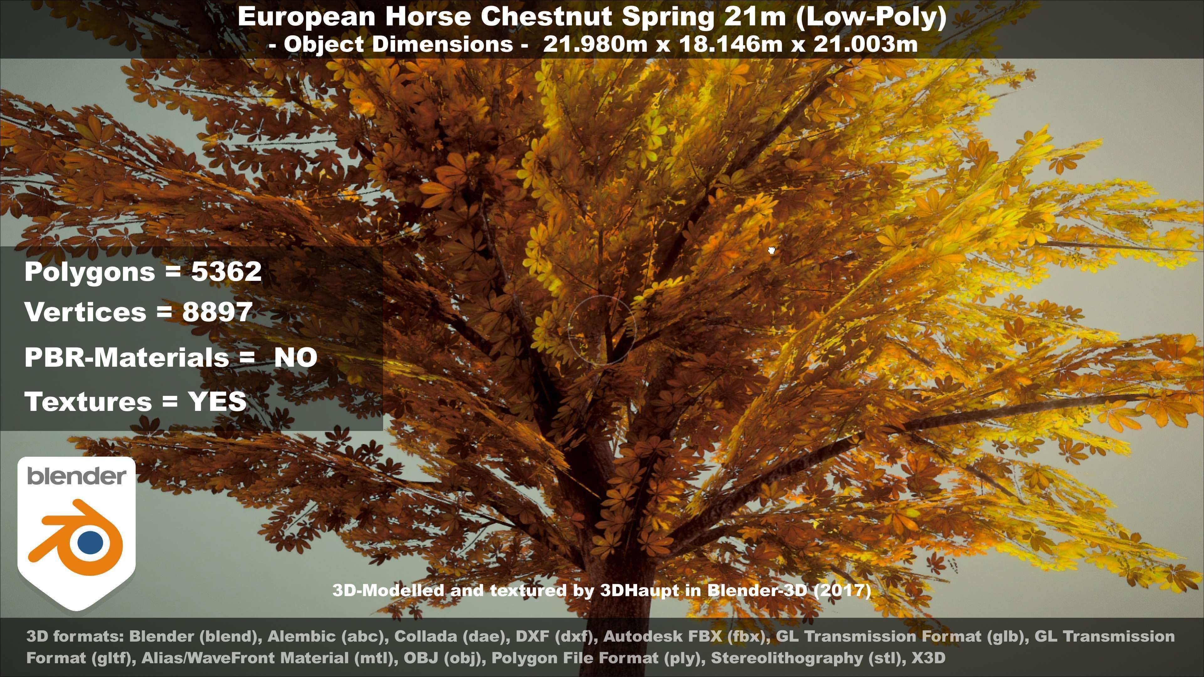 European Horse Chestnut Autumn 21m  Low-poly 3D model_109
